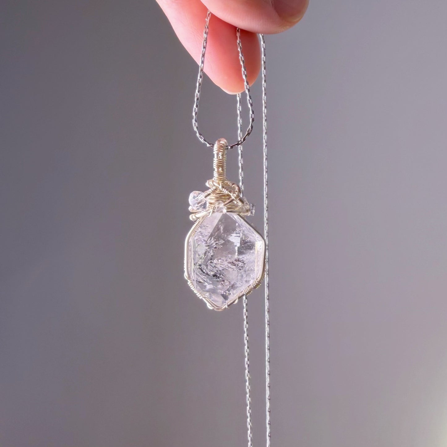 Quartzberry - Natural Herkimer Diamond Natural Crystal Wire Wrapped Necklace - One-of-a-kind
