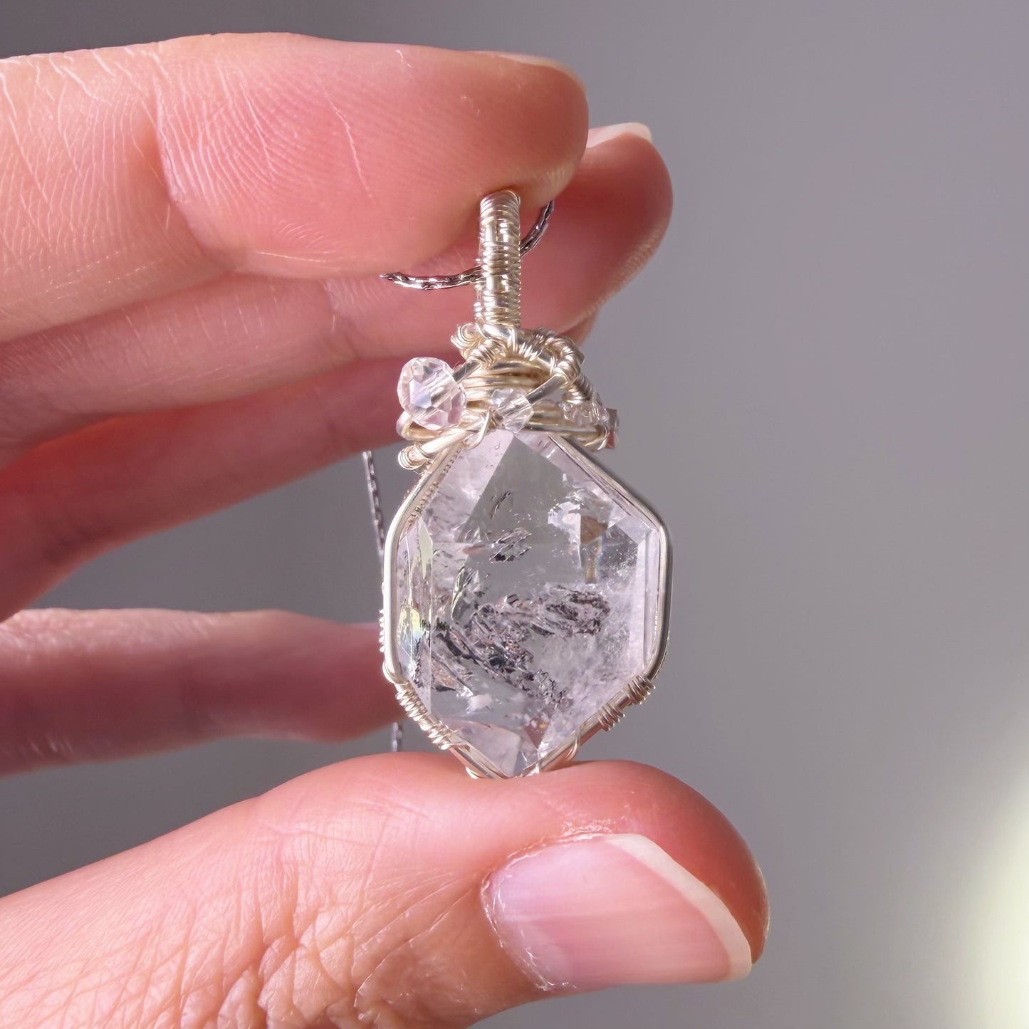Quartzberry - Natural Herkimer Diamond Natural Crystal Wire Wrapped Necklace - One-of-a-kind