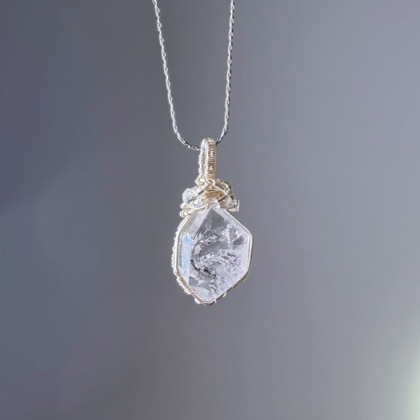 Quartzberry - Natural Herkimer Diamond Natural Crystal Wire Wrapped Necklace - One-of-a-kind