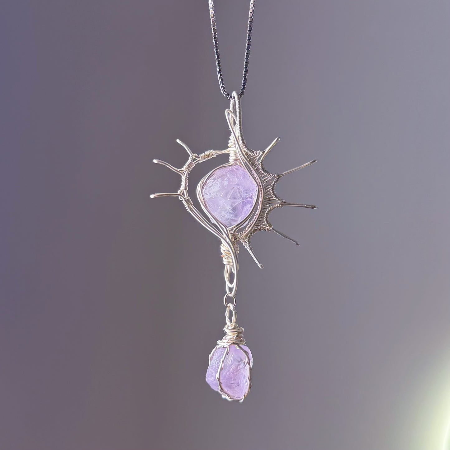 Quartzberry - Natural Amethyst Conch Shape Wire Wrapped Necklace - One-of-a-kind