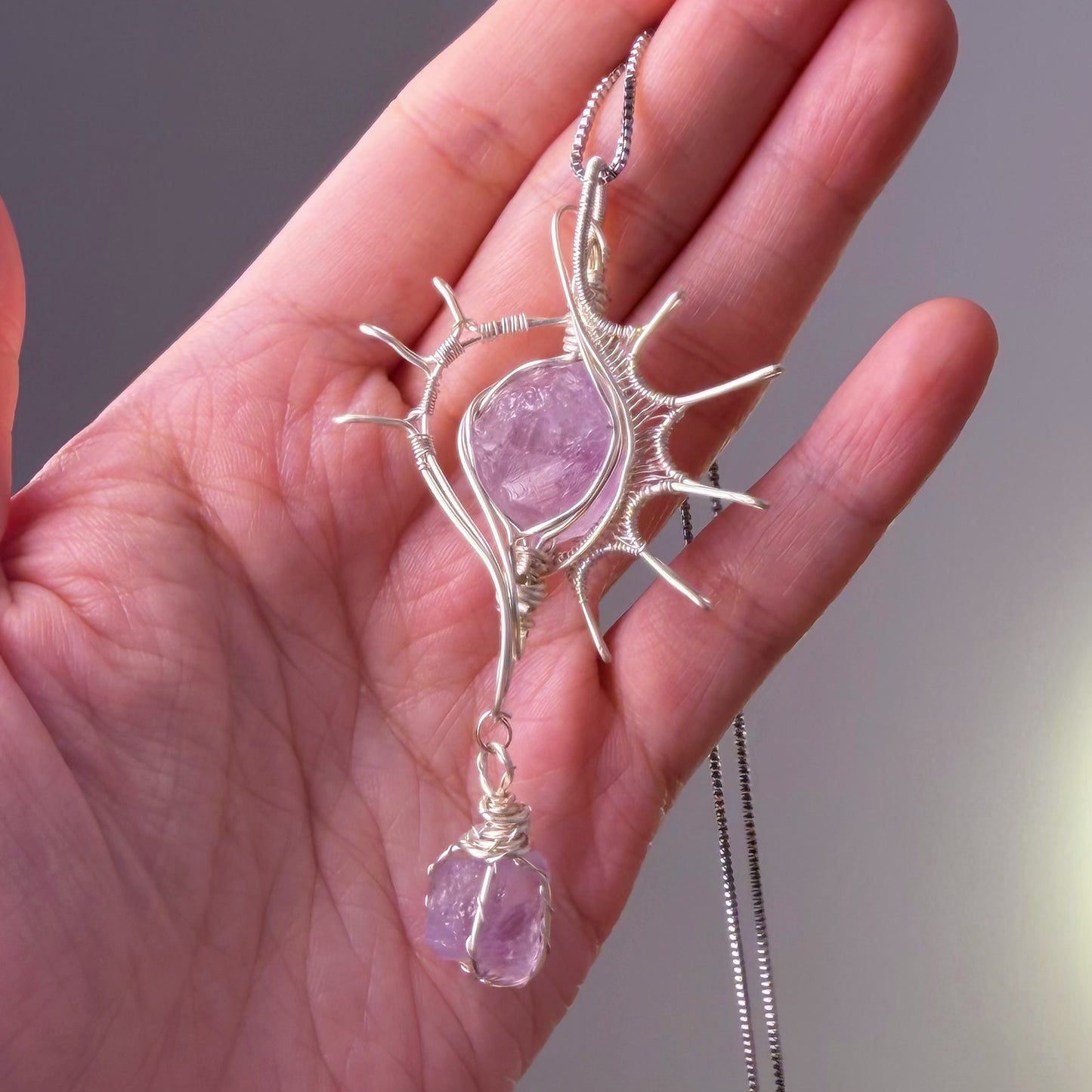 Quartzberry - Natural Amethyst Conch Shape Wire Wrapped Necklace - One-of-a-kind