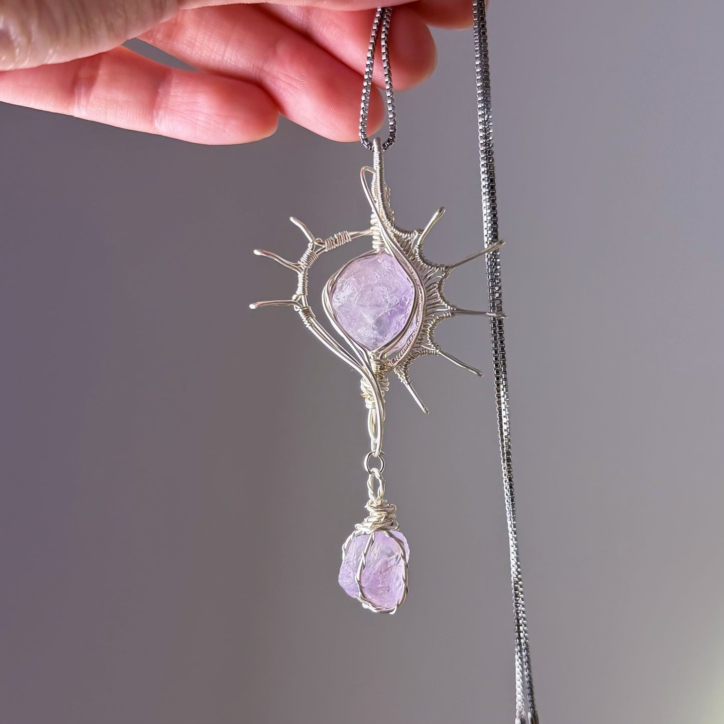 Quartzberry - Natural Amethyst Conch Shape Wire Wrapped Necklace - One-of-a-kind