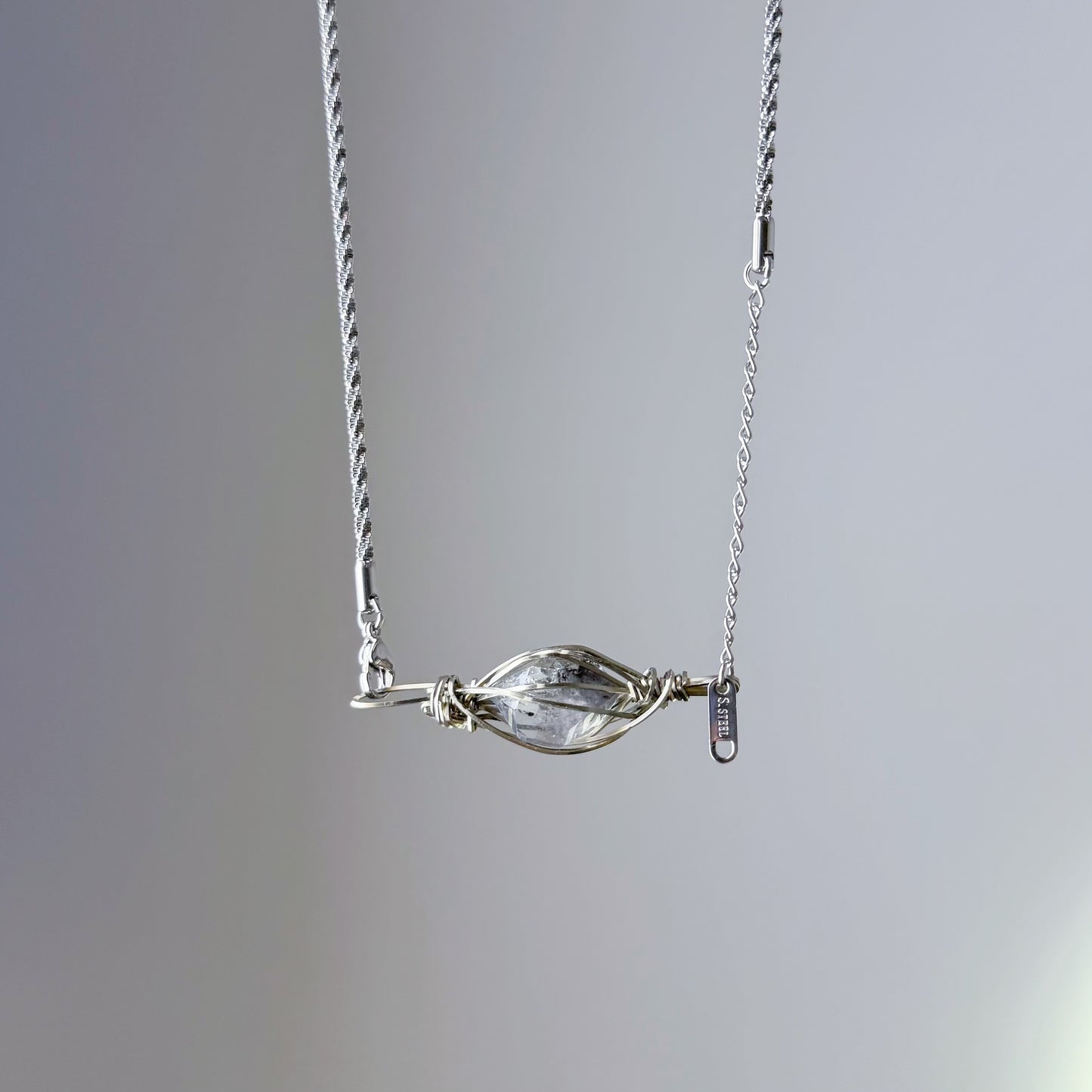 Quartzberry - Natural Herkimer Diamond Crystal White Copper Wire Wrapped Necklace - One-of-a-kind