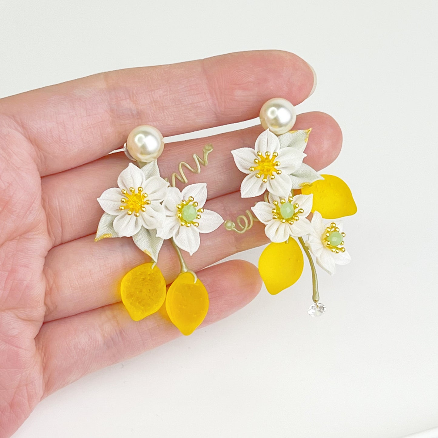 Lemon Tree and Fabric Flowers Earrings-Ninaouity