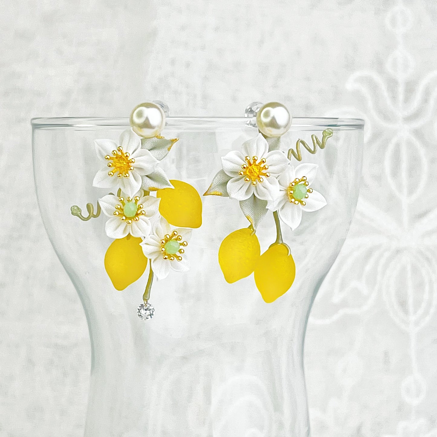 Lemon Tree and Fabric Flowers Earrings-Ninaouity