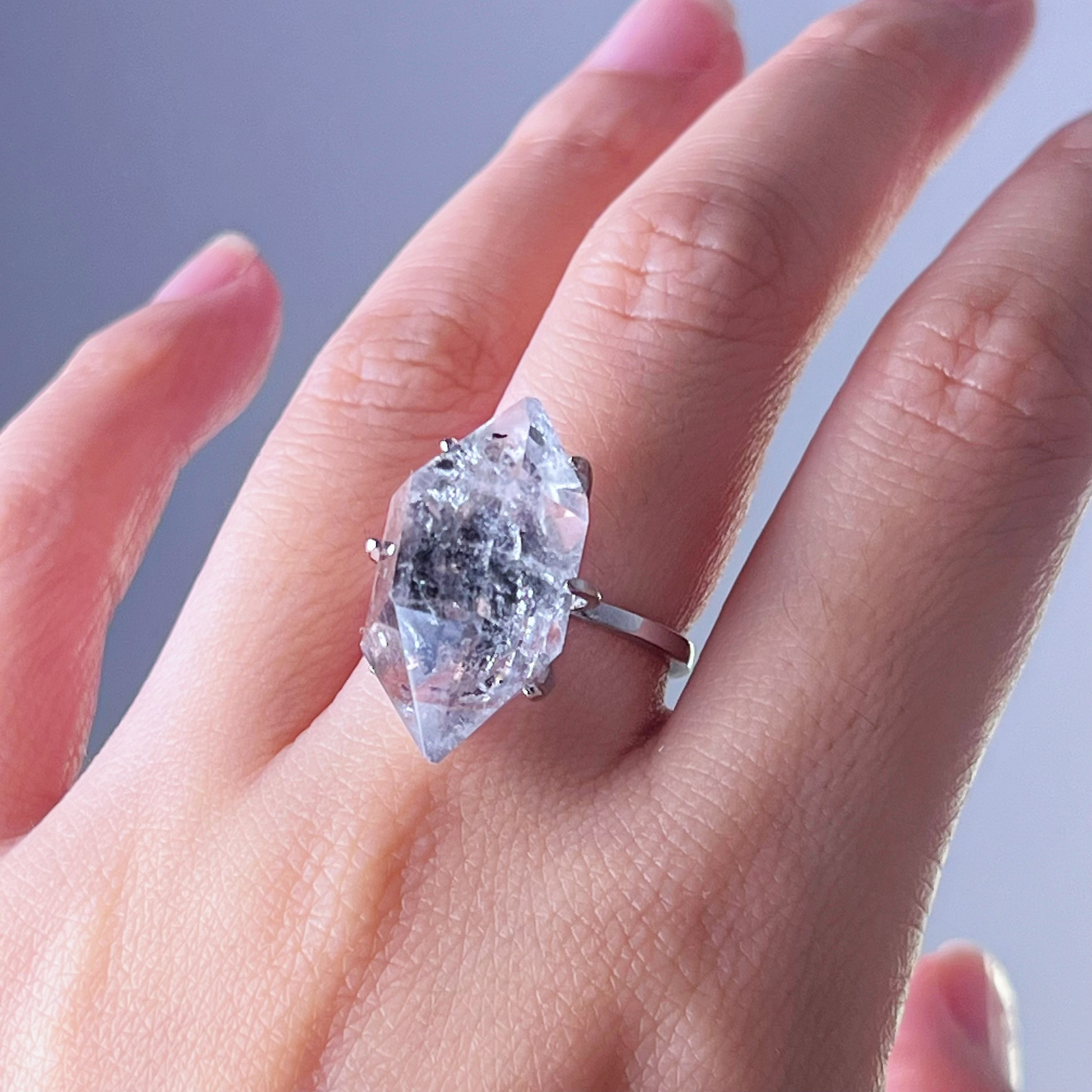 Handmade Natural Herkimer Diamond Crystal Silver Ring-Ninaouity