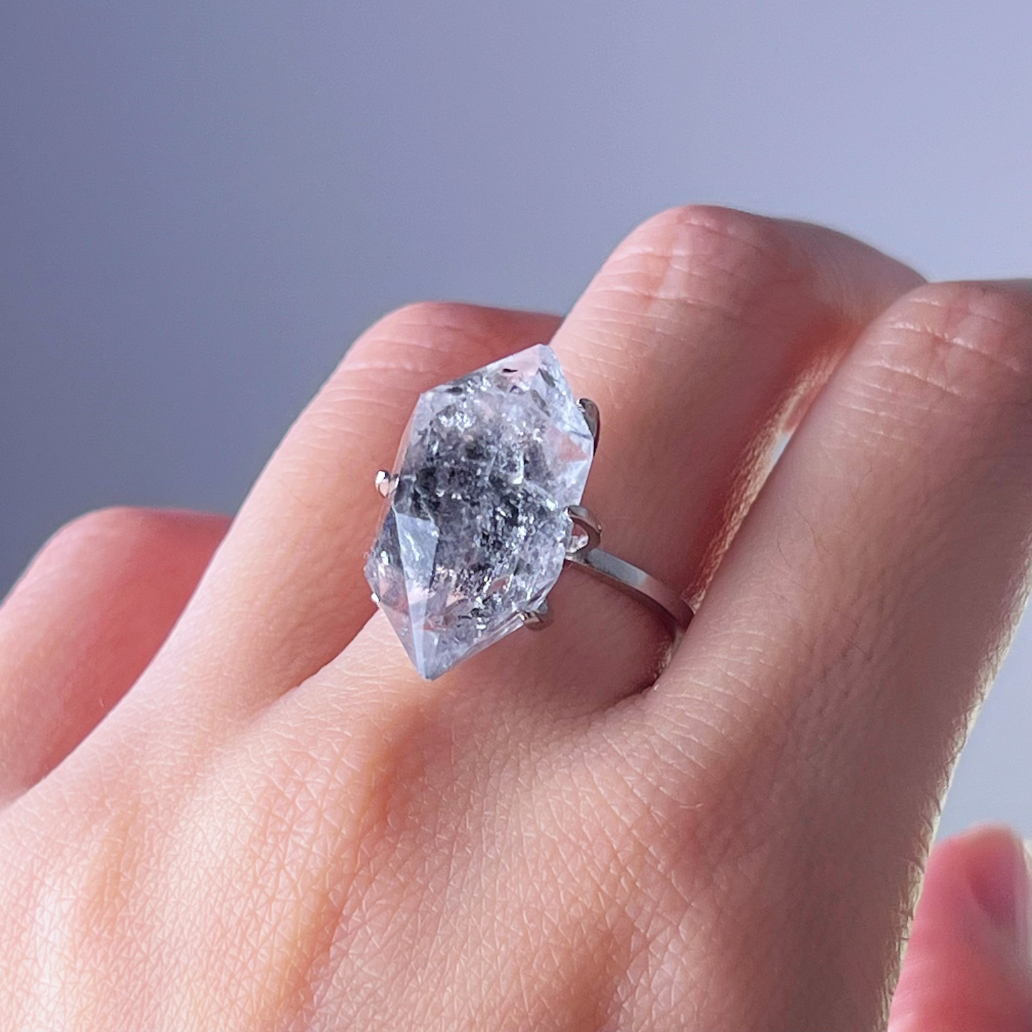 Handmade Natural Herkimer Diamond Crystal Silver Ring-Ninaouity