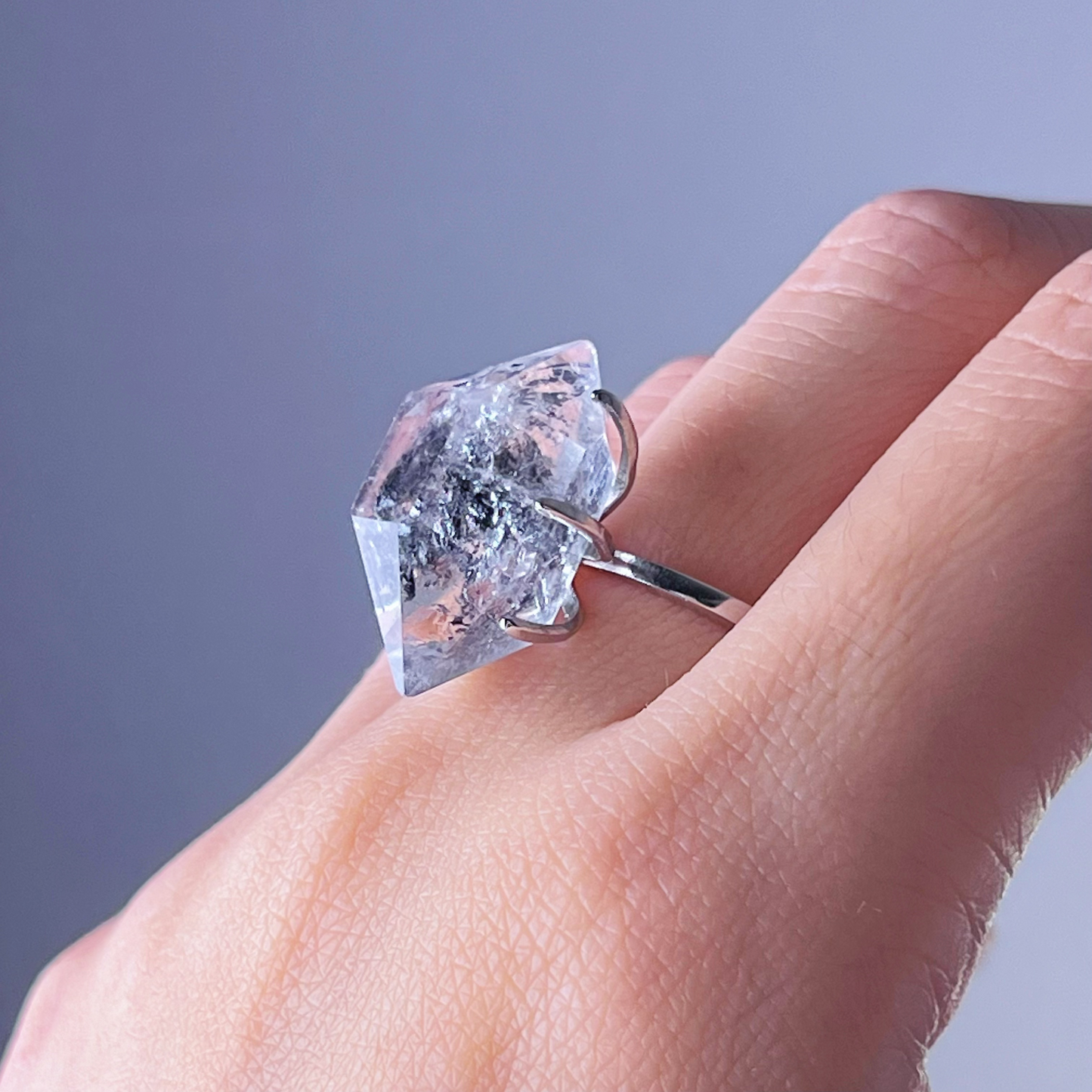 Handmade Natural Herkimer Diamond Crystal Silver Ring-Ninaouity