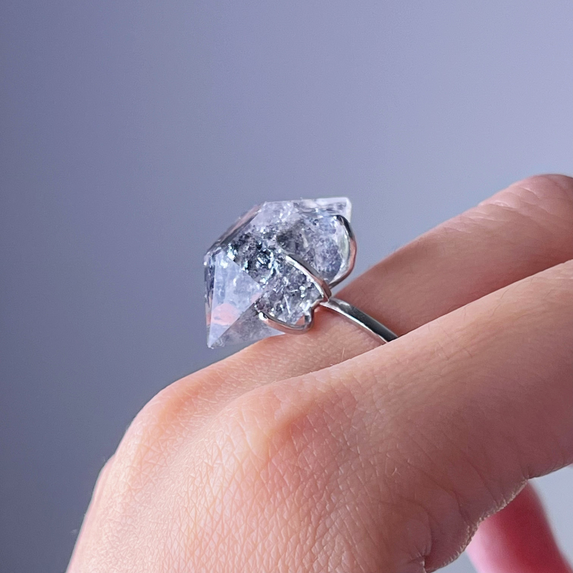 Handmade Natural Herkimer Diamond Crystal Silver Ring-Ninaouity