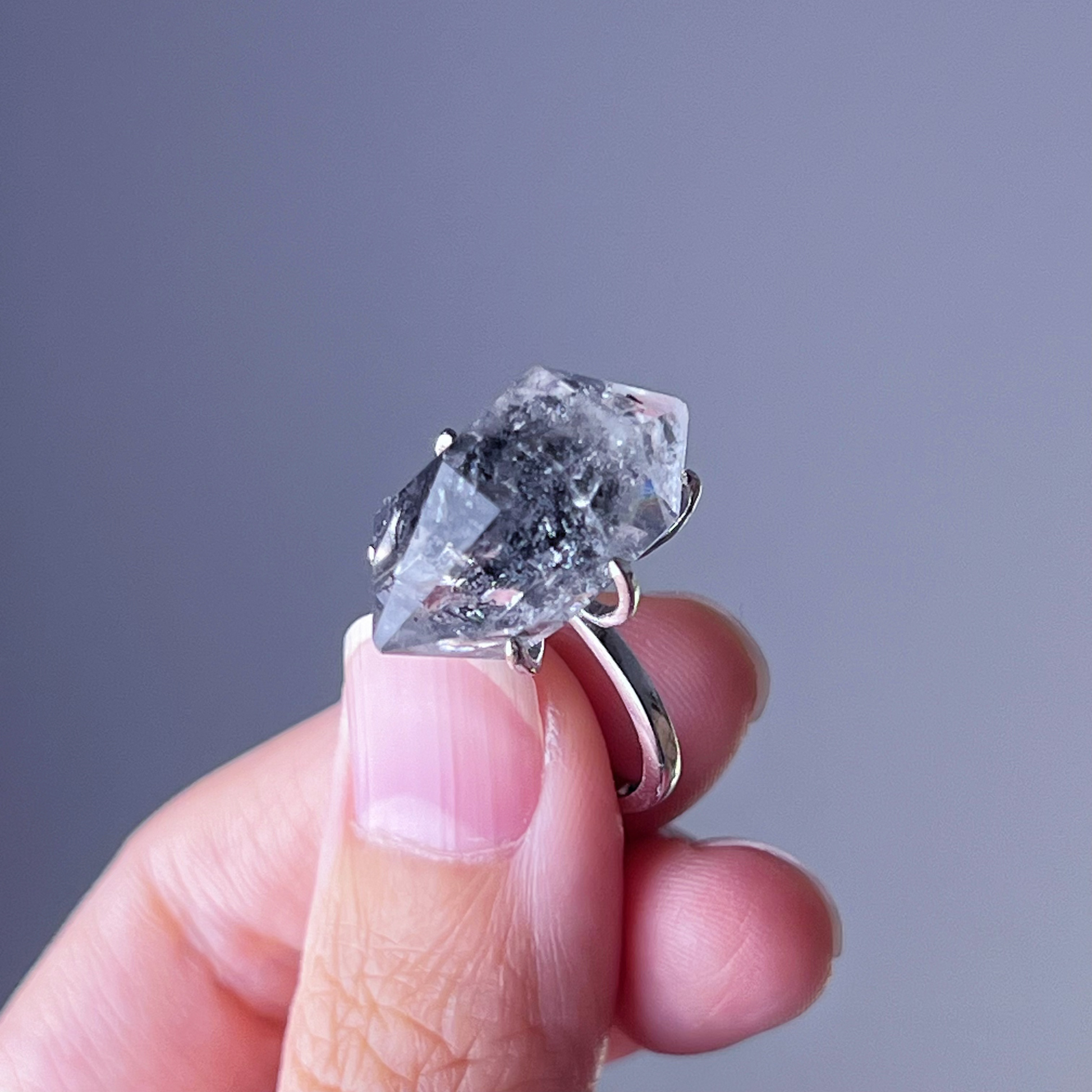 Handmade Natural Herkimer Diamond Crystal Silver Ring-Ninaouity