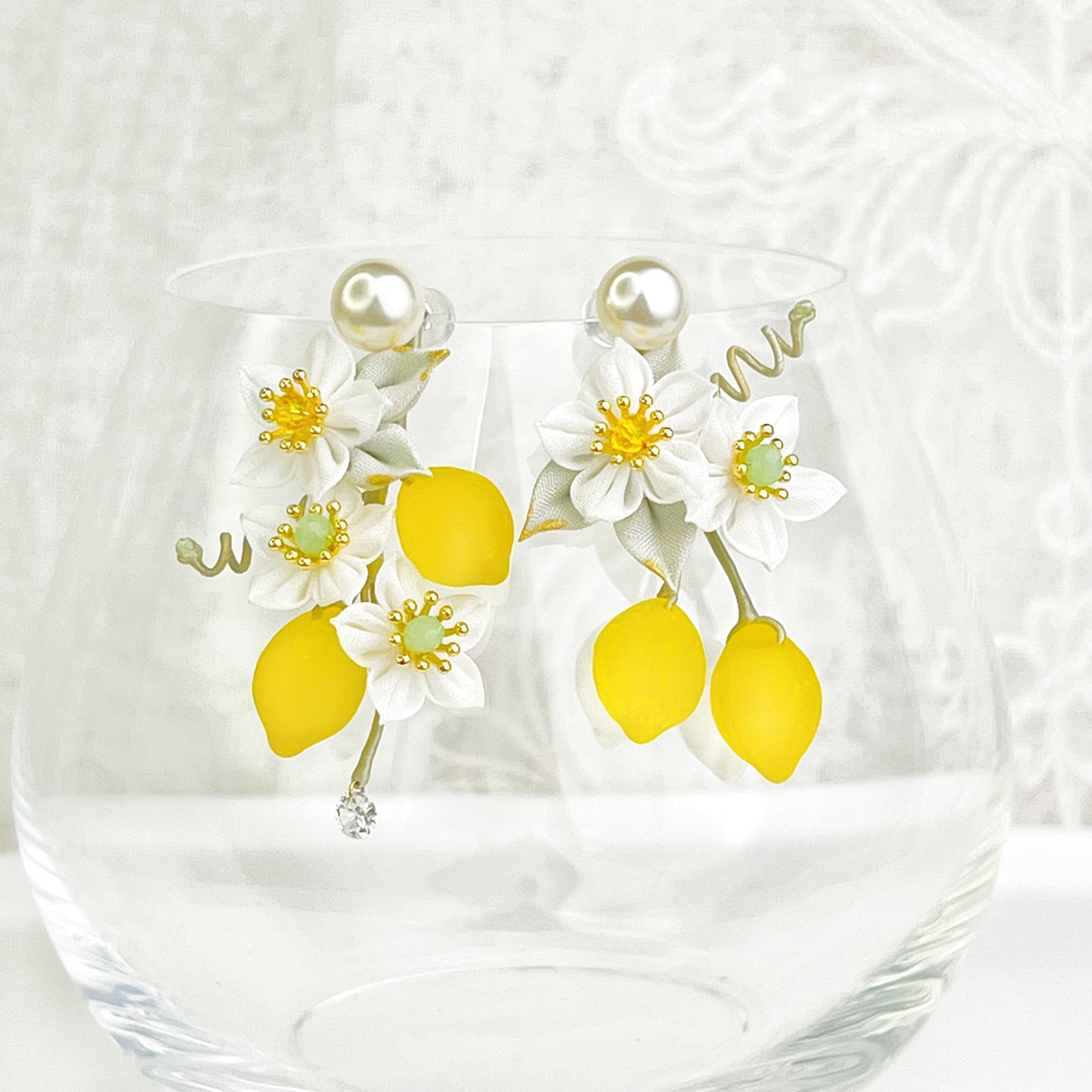 Lemon Tree and Fabric Flowers Earrings-Ninaouity