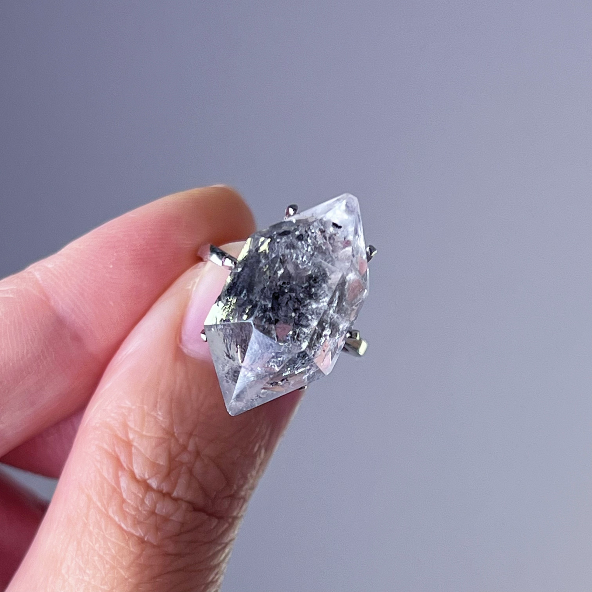 Handmade Natural Herkimer Diamond Crystal Silver Ring-Ninaouity