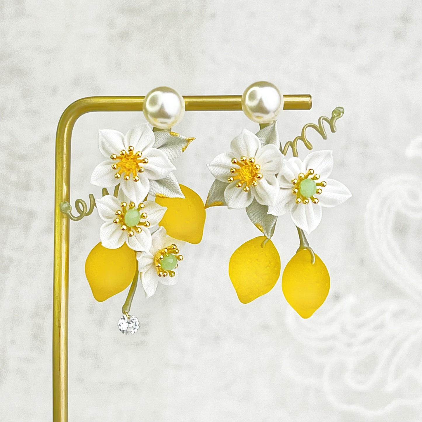 Lemon Tree and Fabric Flowers Earrings-Ninaouity