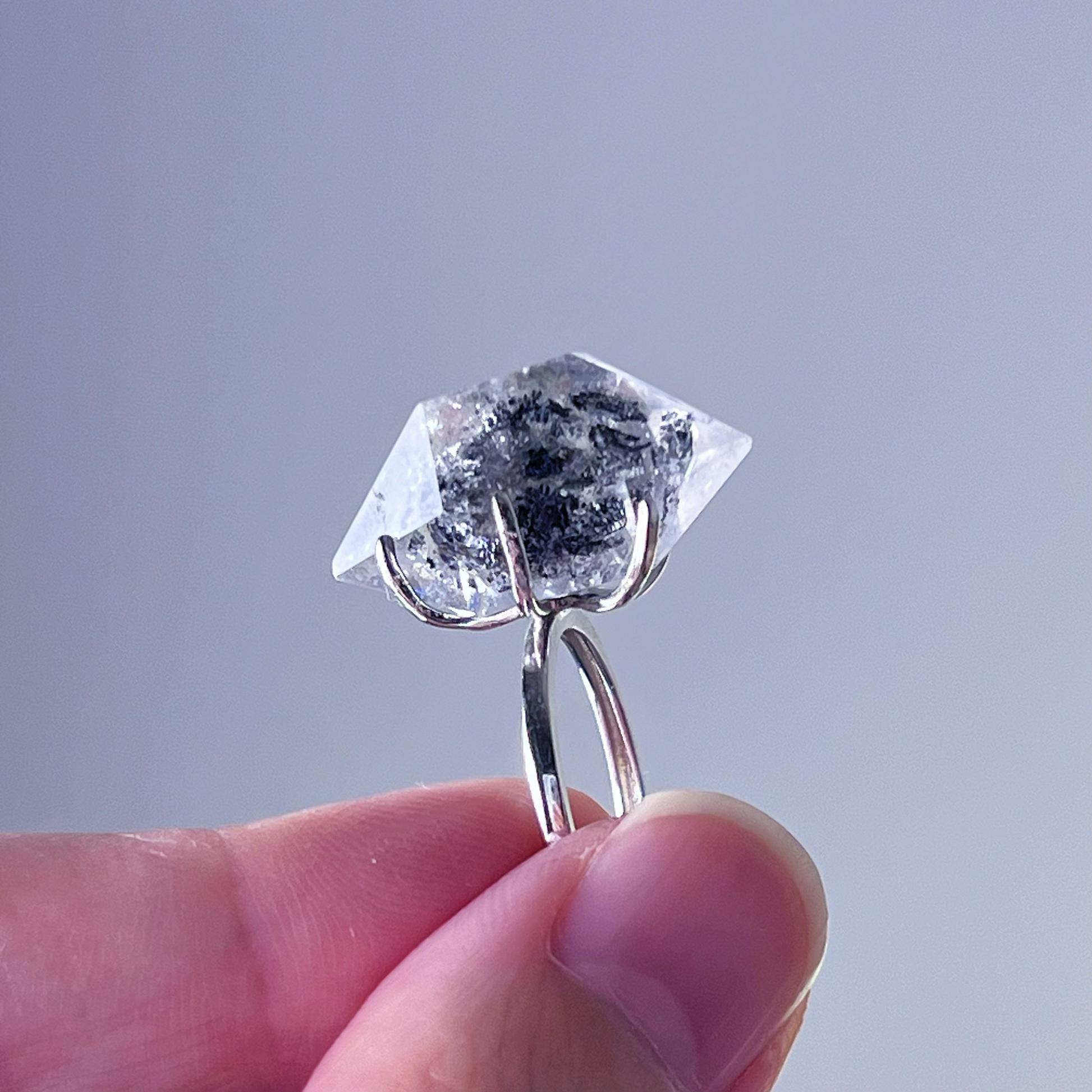 Handmade Natural Herkimer Diamond Crystal Silver Ring-Ninaouity