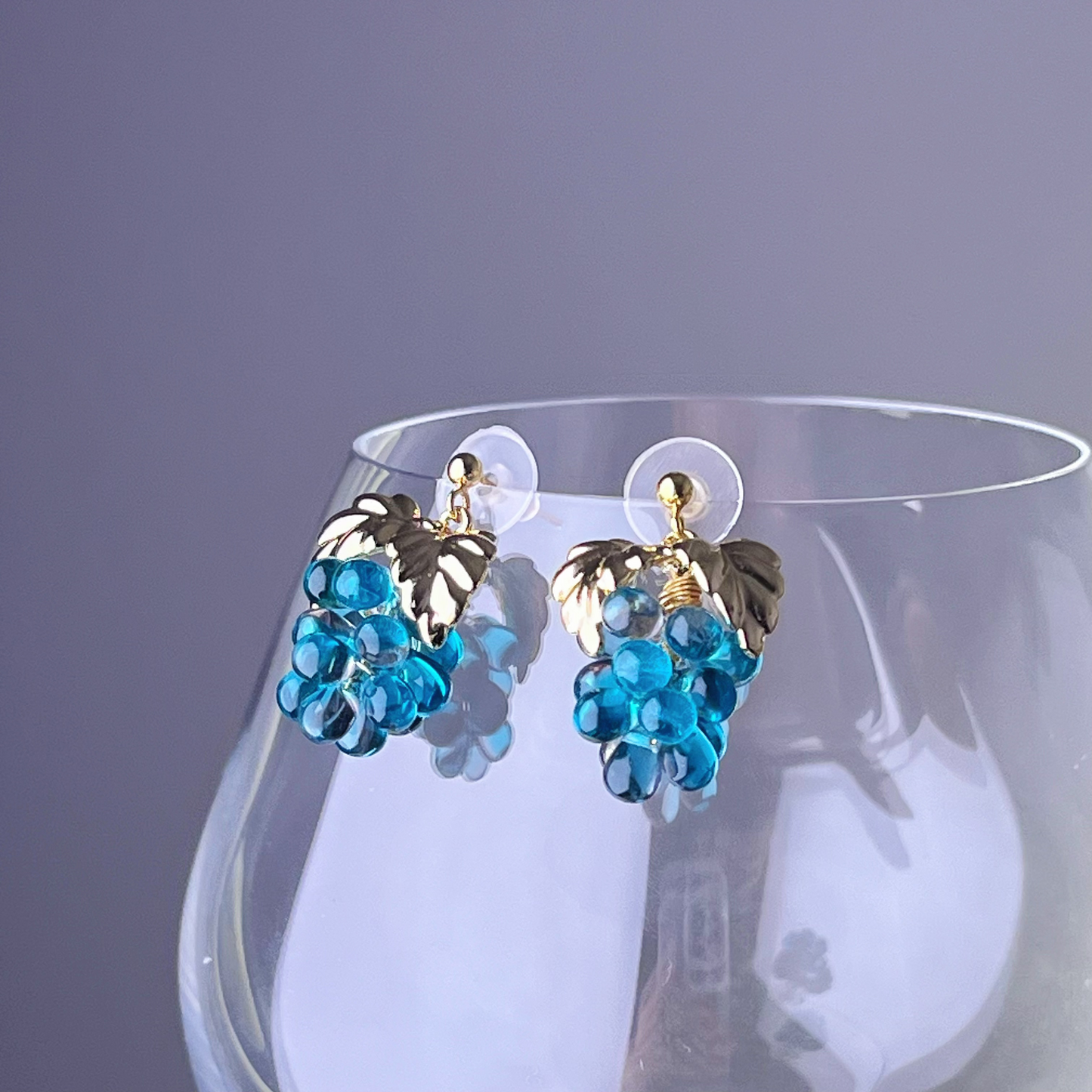 Blue Grapes with Gold Leaf Earrings-Ninaouity