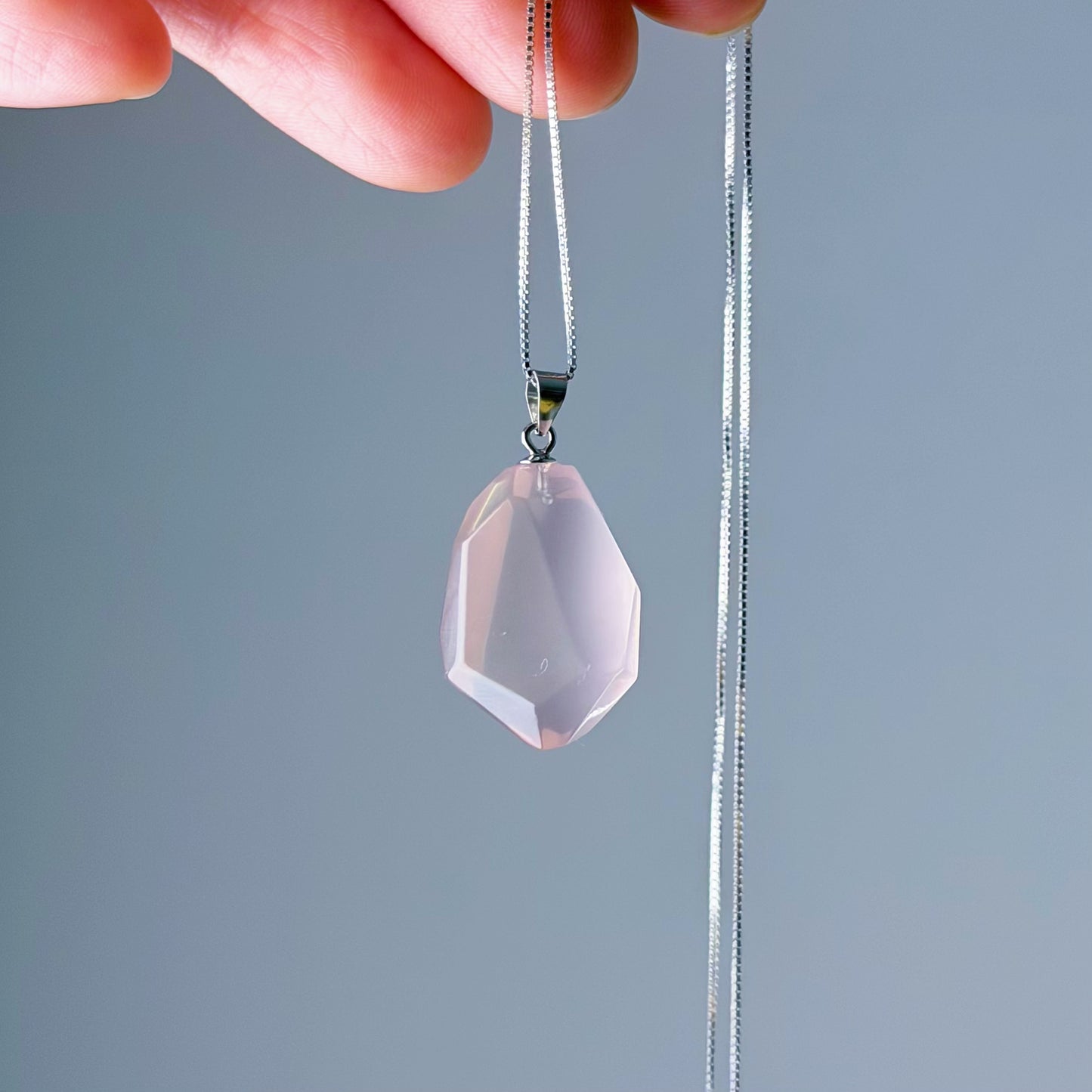 The Only One Handmade Rose Quartz Freeform Natural Crystal Silver Necklace