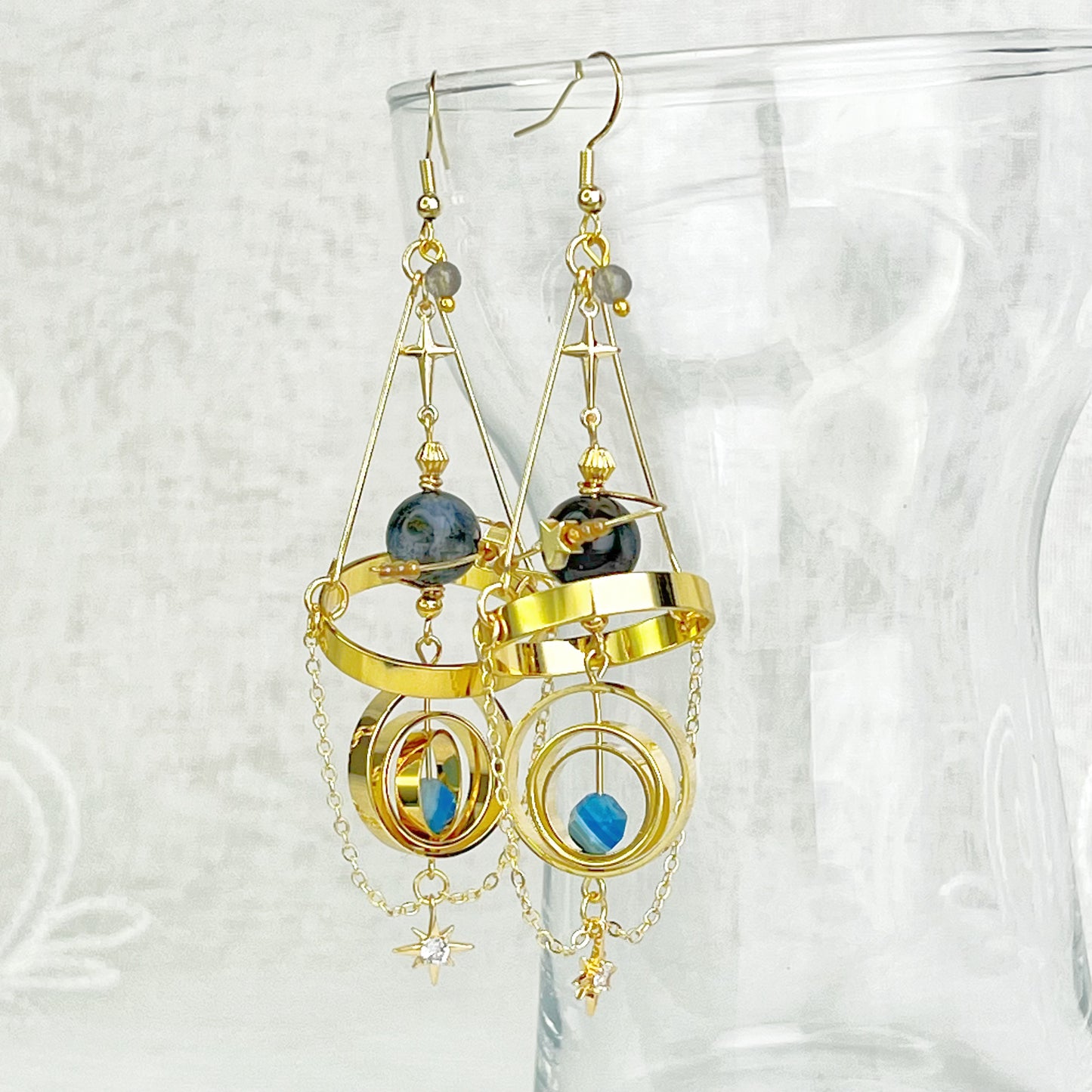 Solar System Natural Pietersite Stone Planet Earrings-Ninaouity