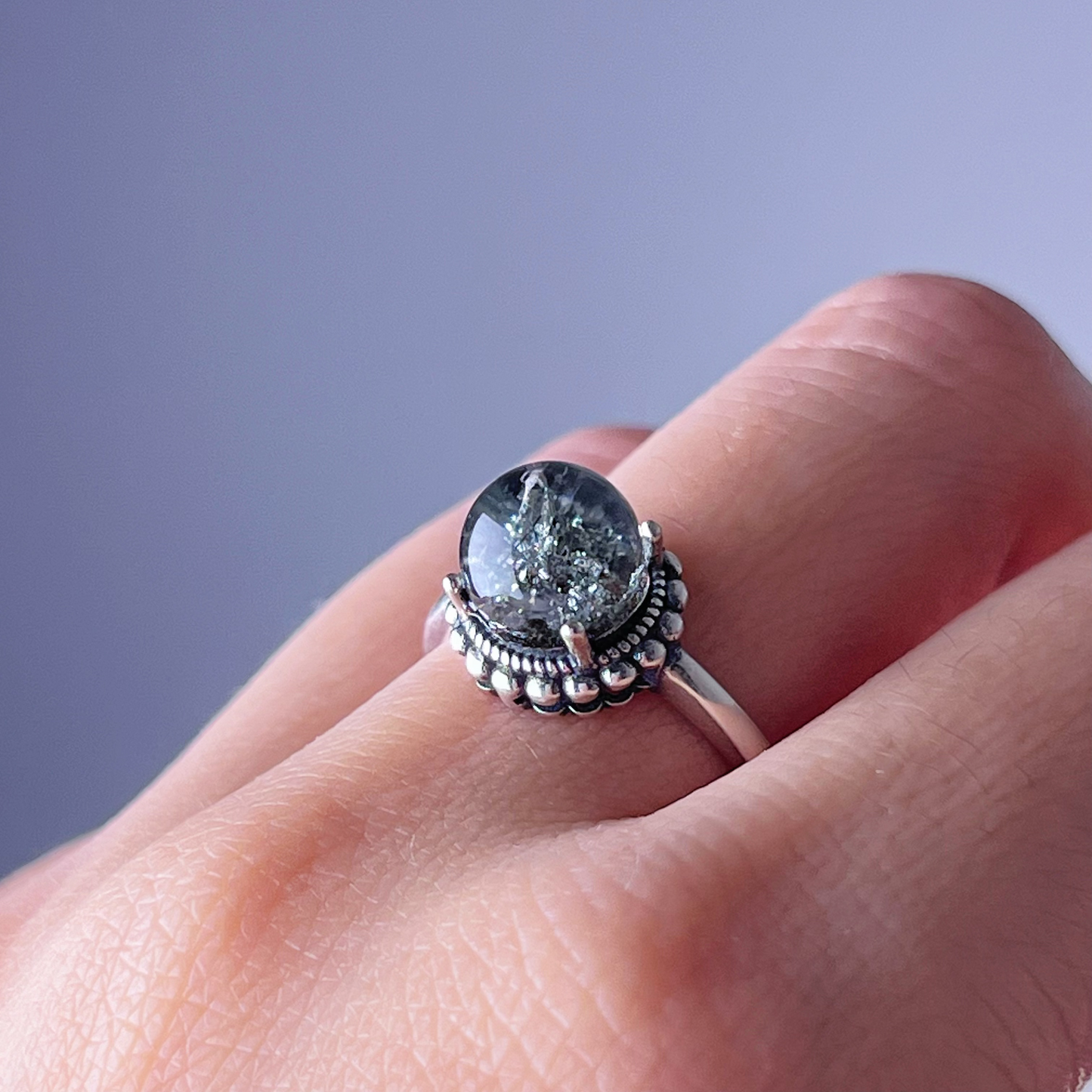 Handmade Natural Black Phantom Quartz Crystal Silver Ring-Ninaouity