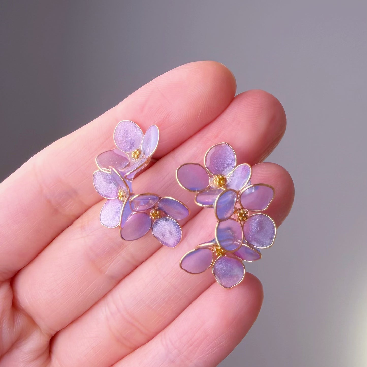 Handmade Blue Purple Hydrangeas Flower Stud Earrings