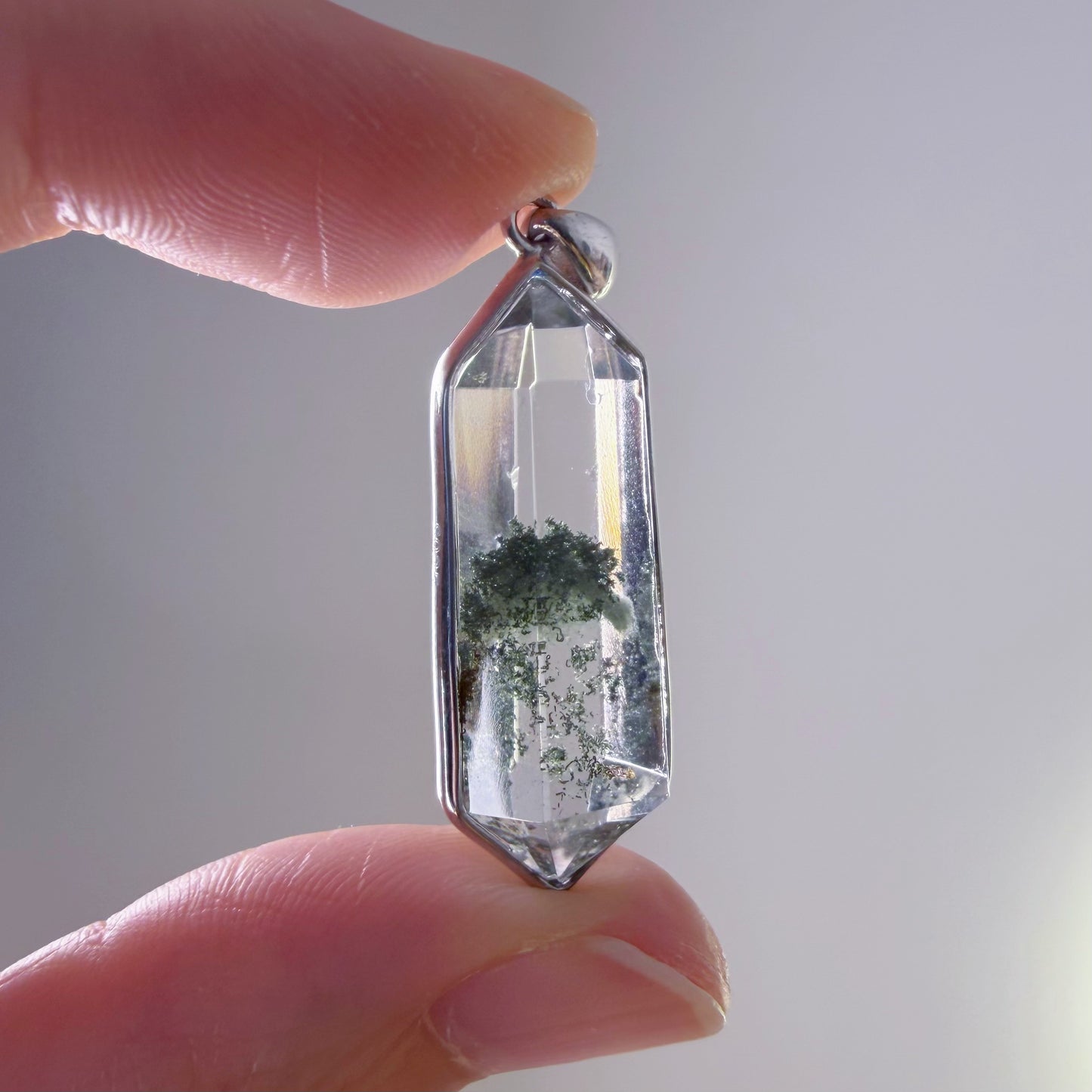 Quartzberry - Natural Dark Green Phantom Quartz Crystal Necklace - One-of-a-kind