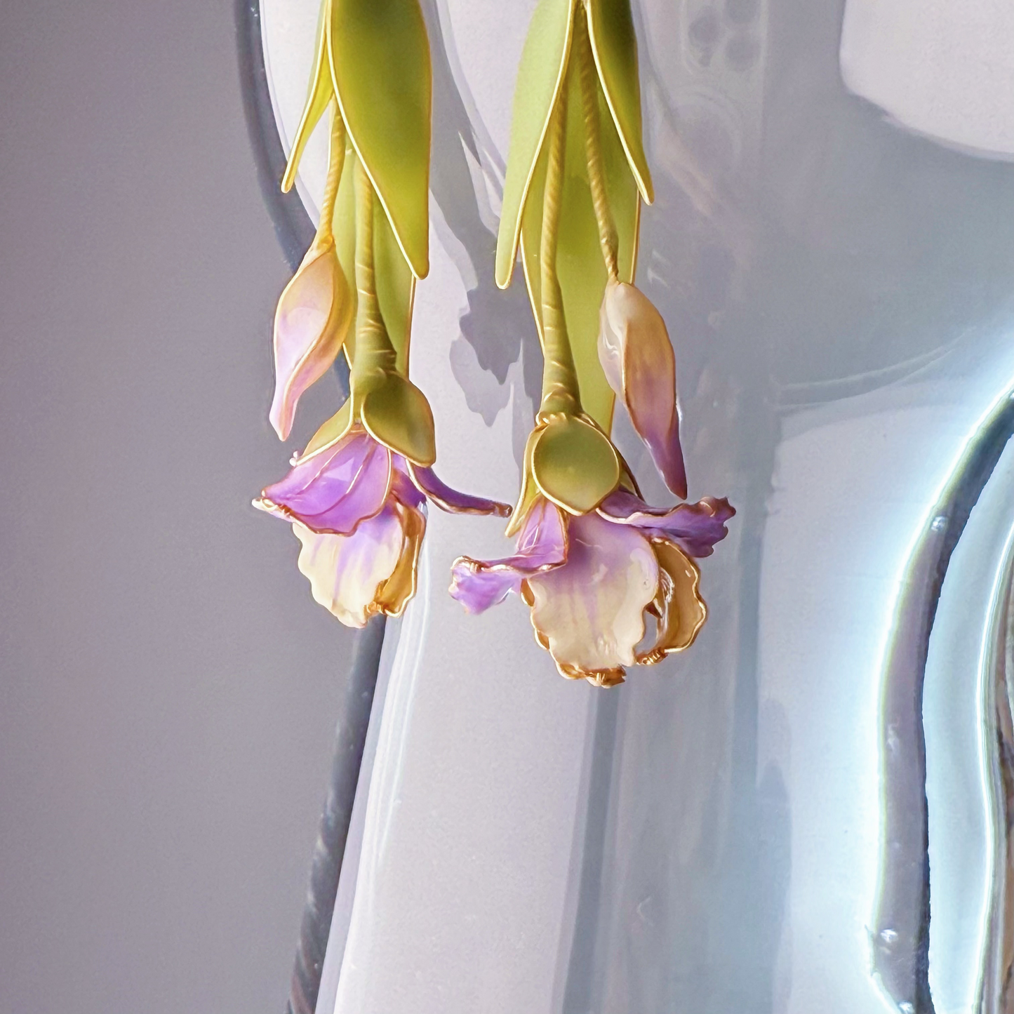 Purple and White Iris Flower Earrings-Ninaouity