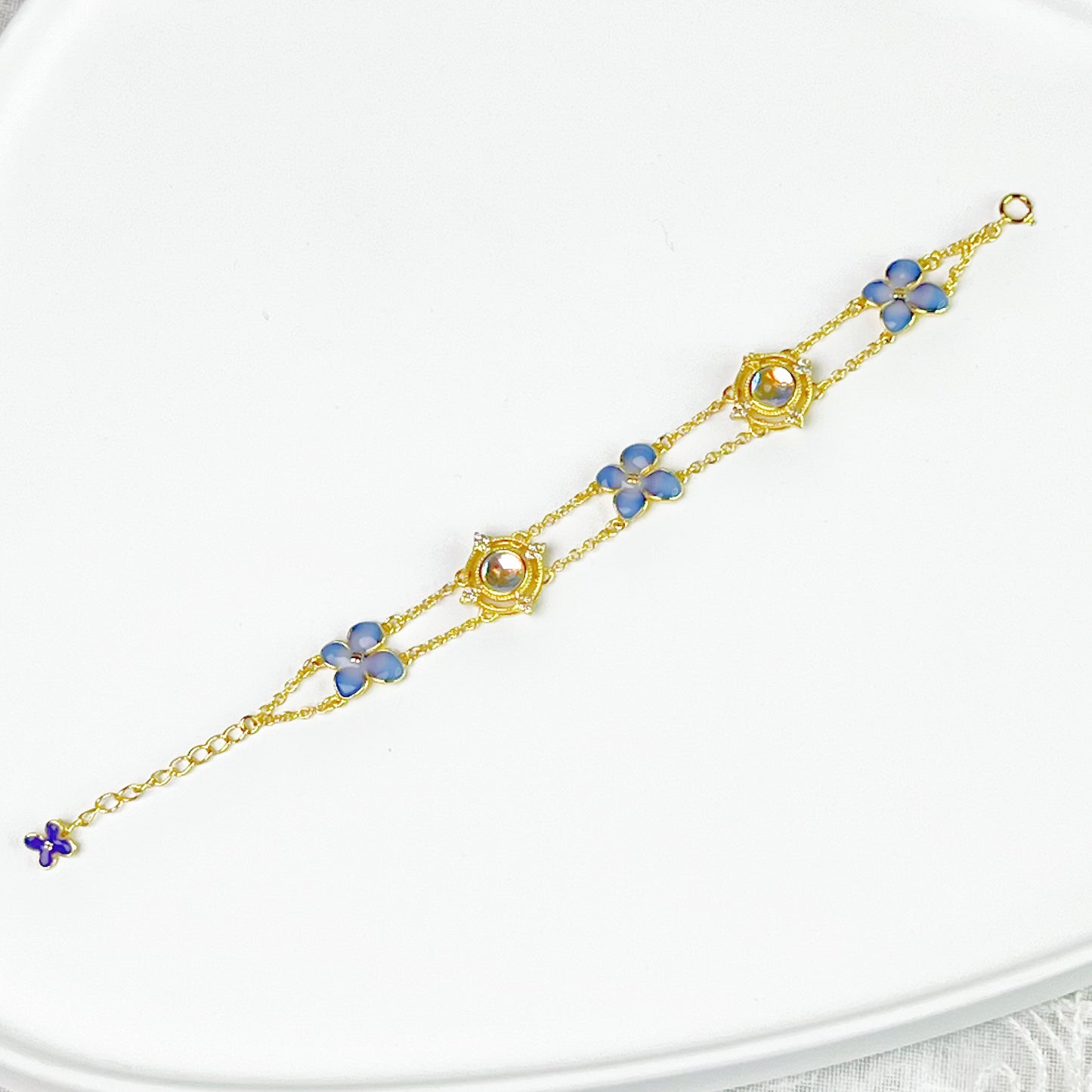 Blue Hydrangeas Flowers Gold Chain Bracelet-Ninaouity