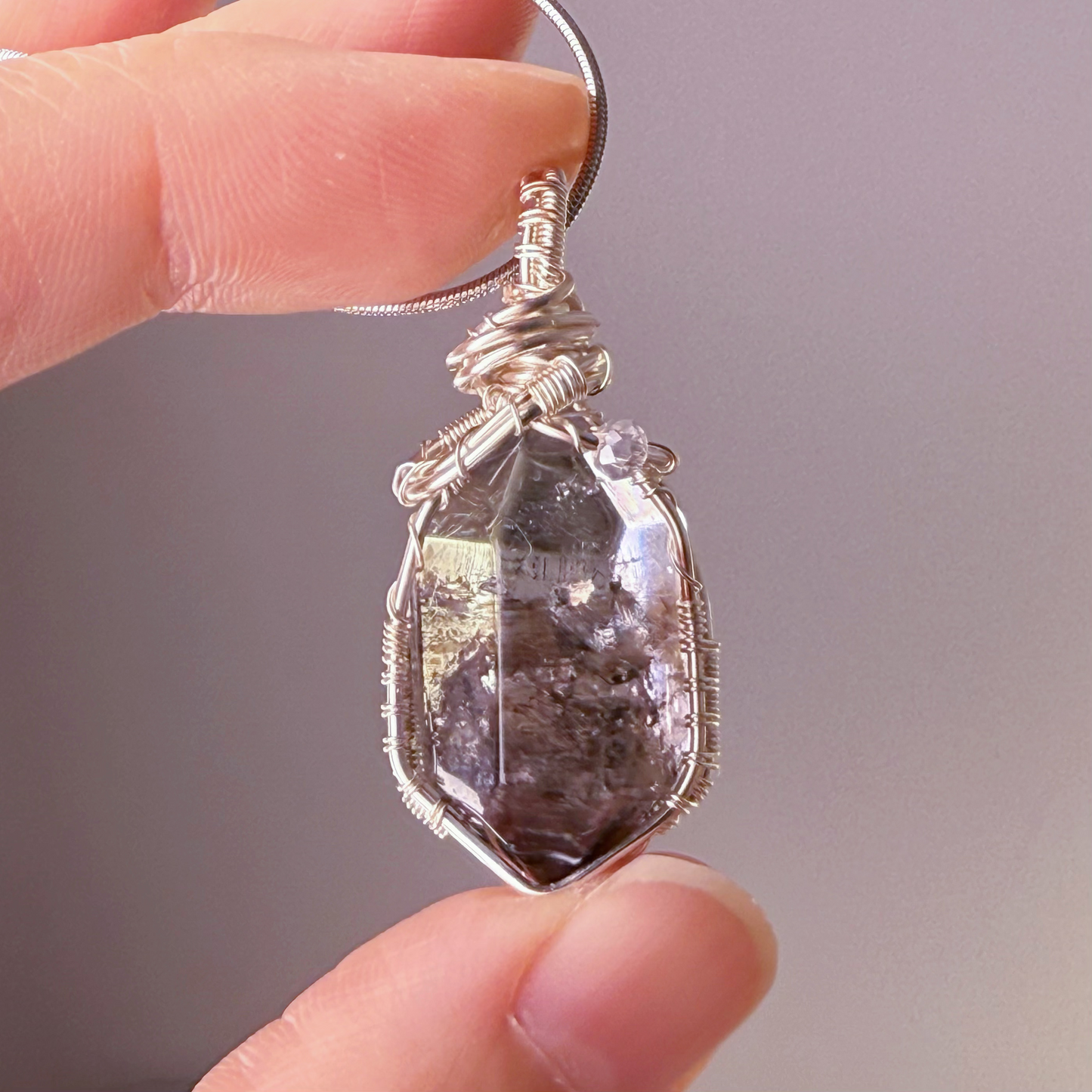 Another Handmade Natural Herkimer Diamond Crystal Wire Wrapped Necklace-Ninaouity