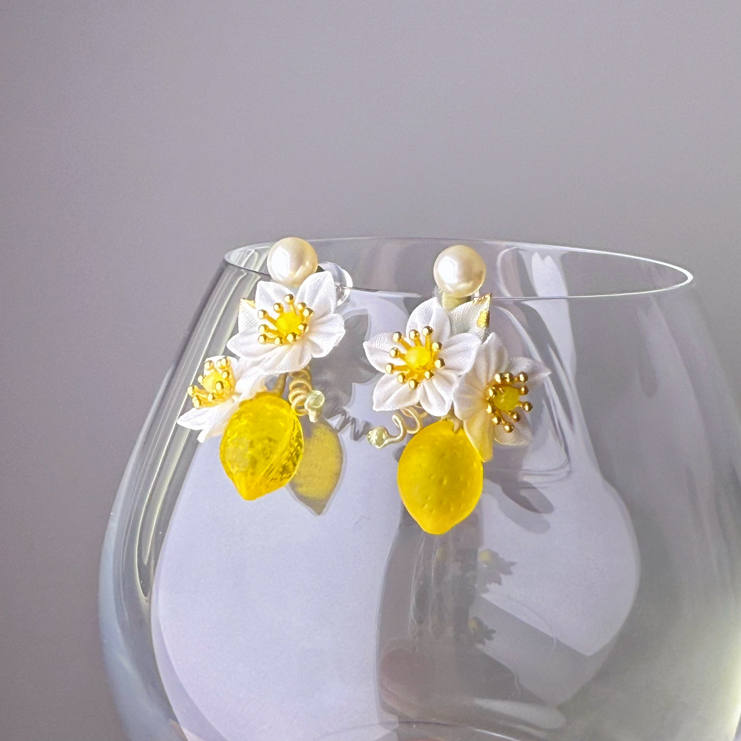 Small Lemon Tree and Fabric Flowers Earrings-Ninaouity