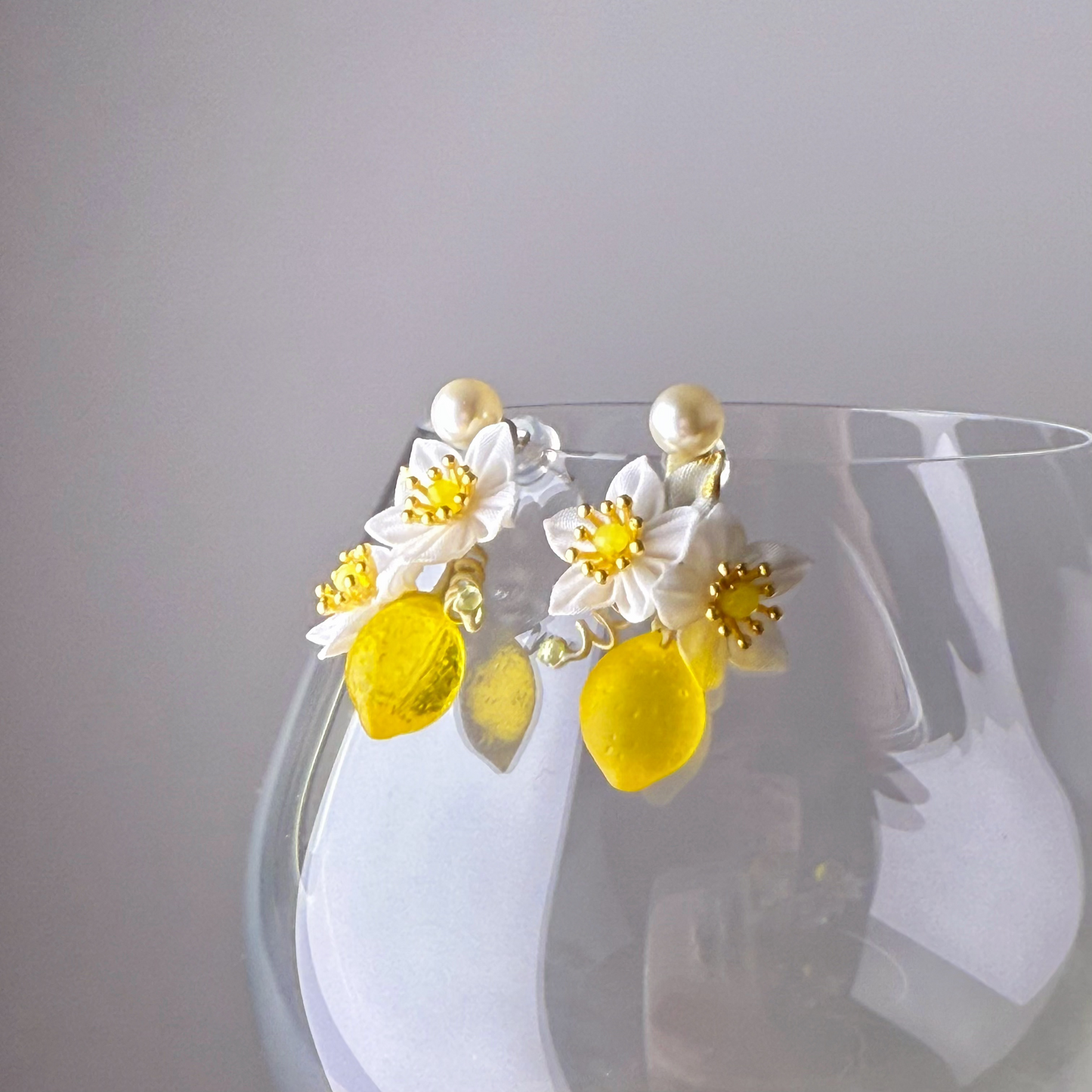 Small Lemon Tree and Fabric Flowers Earrings-Ninaouity