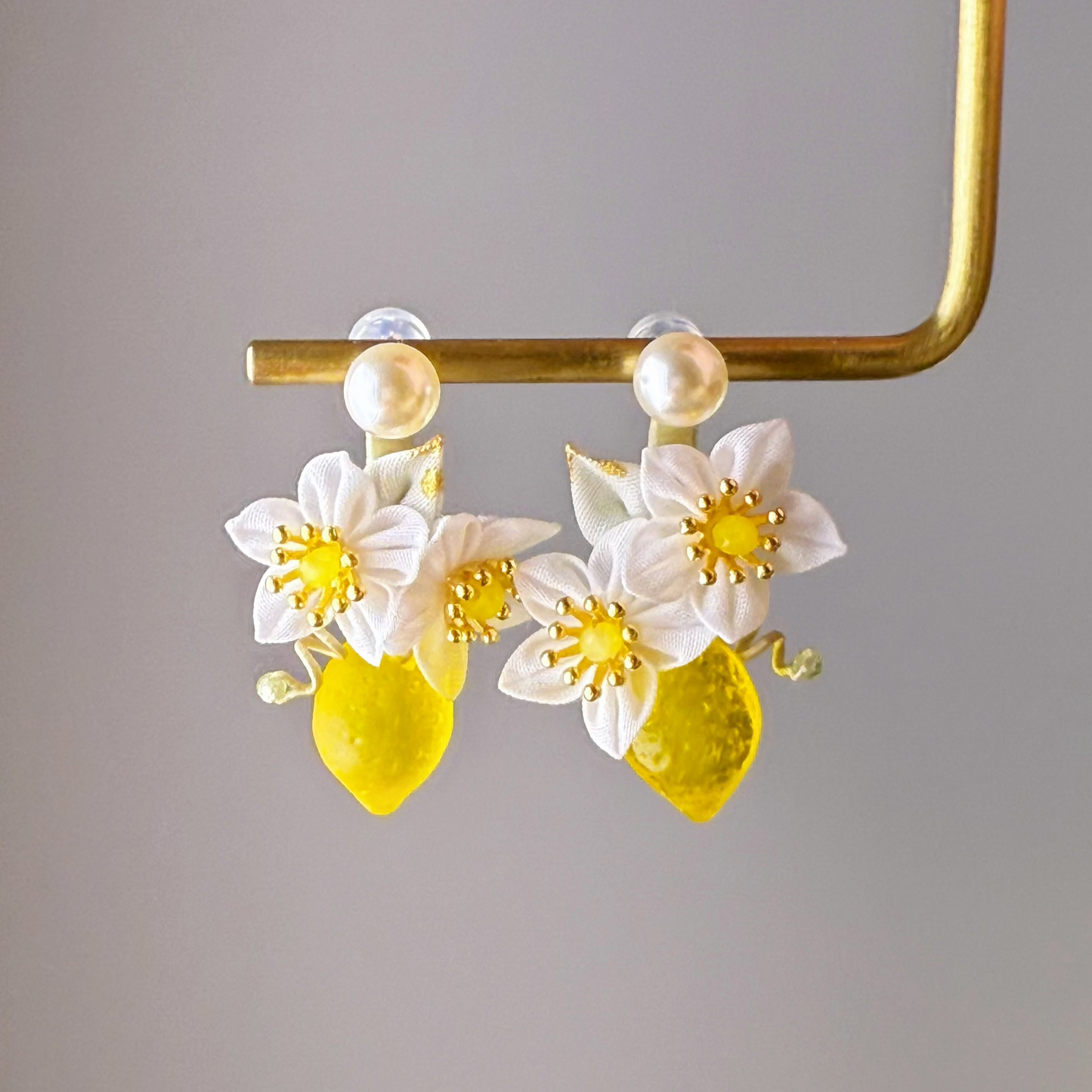 Small Lemon Tree and Fabric Flowers Earrings-Ninaouity