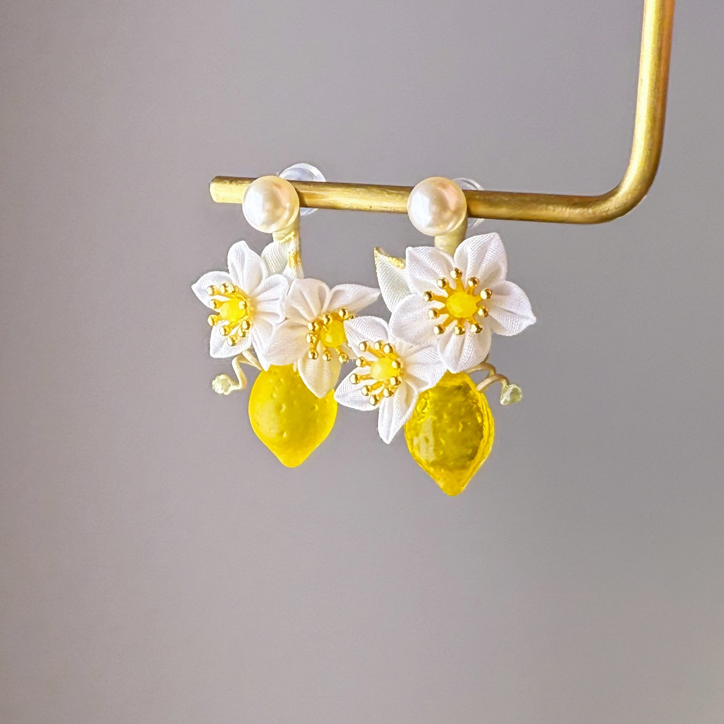 Small Lemon Tree and Fabric Flowers Earrings-Ninaouity