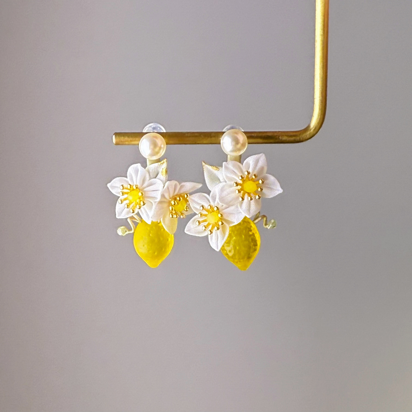 Small Lemon Tree and Fabric Flowers Earrings-Ninaouity