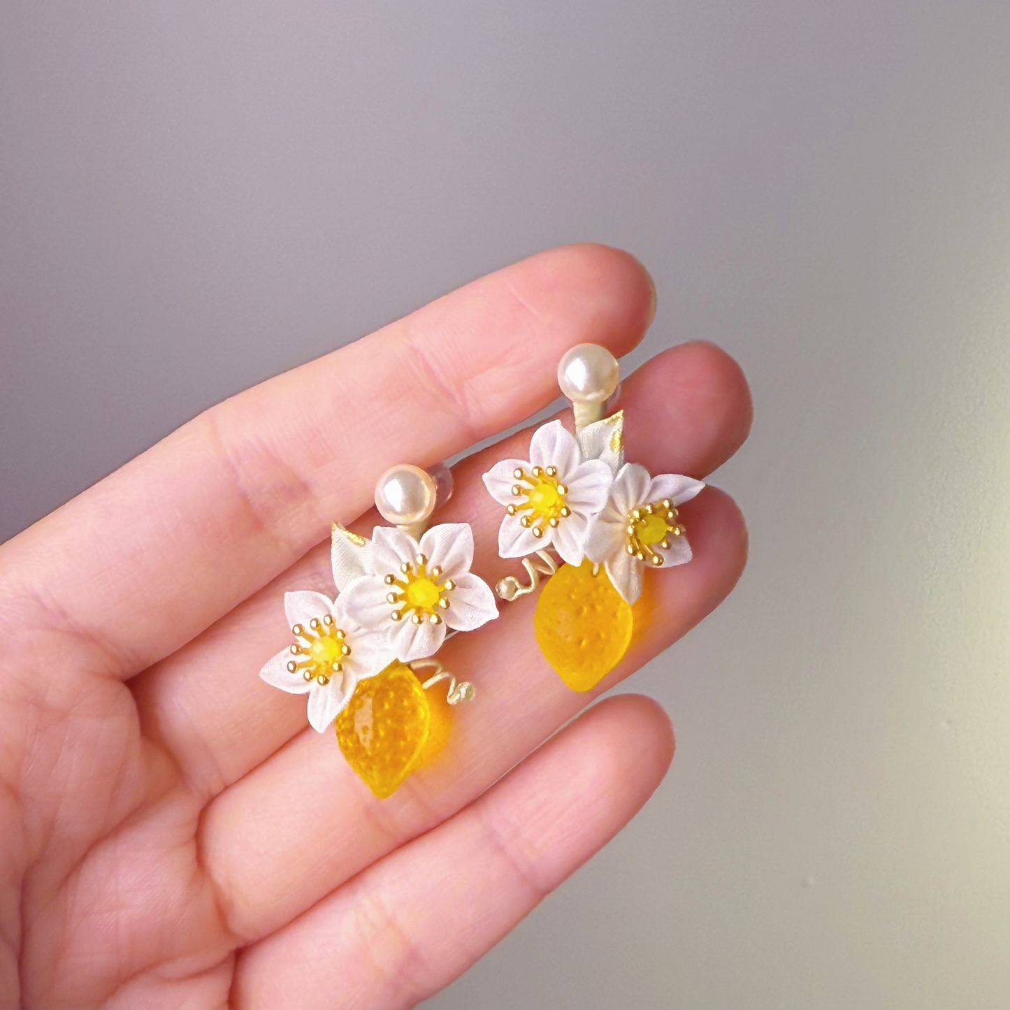 Small Lemon Tree and Fabric Flowers Earrings-Ninaouity