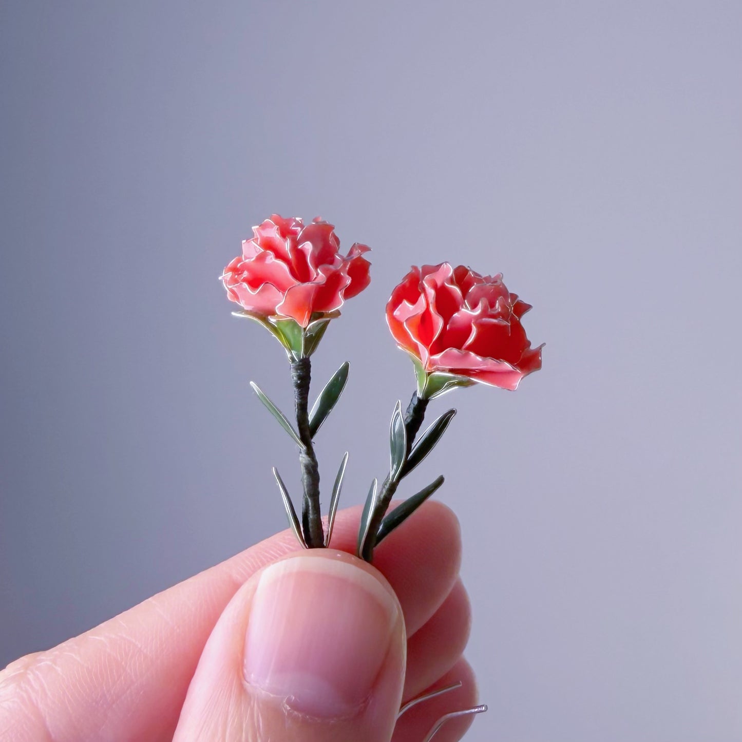 Handmade Pink Carnation Flower Drop Earrings