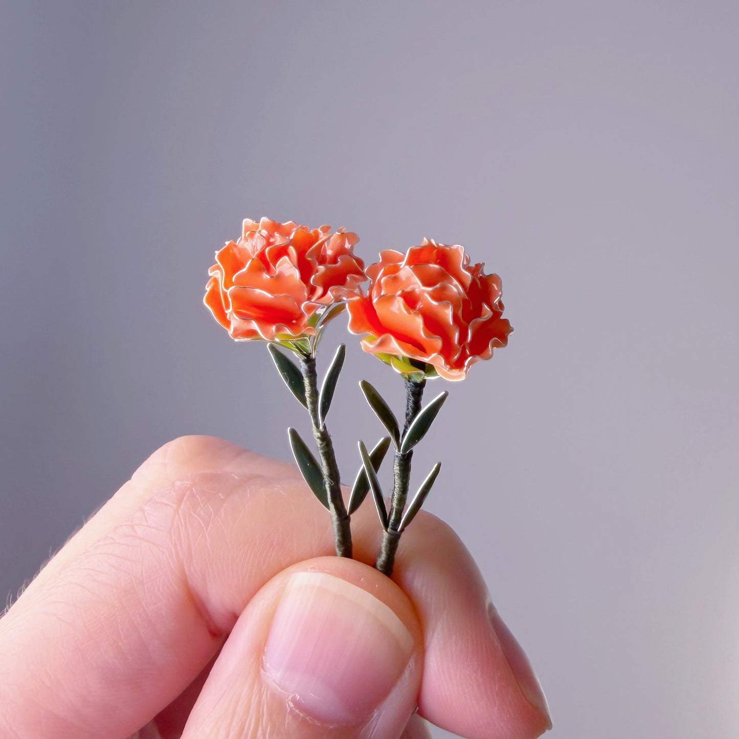 Handmade Orange Carnation Flower Drop Earrings