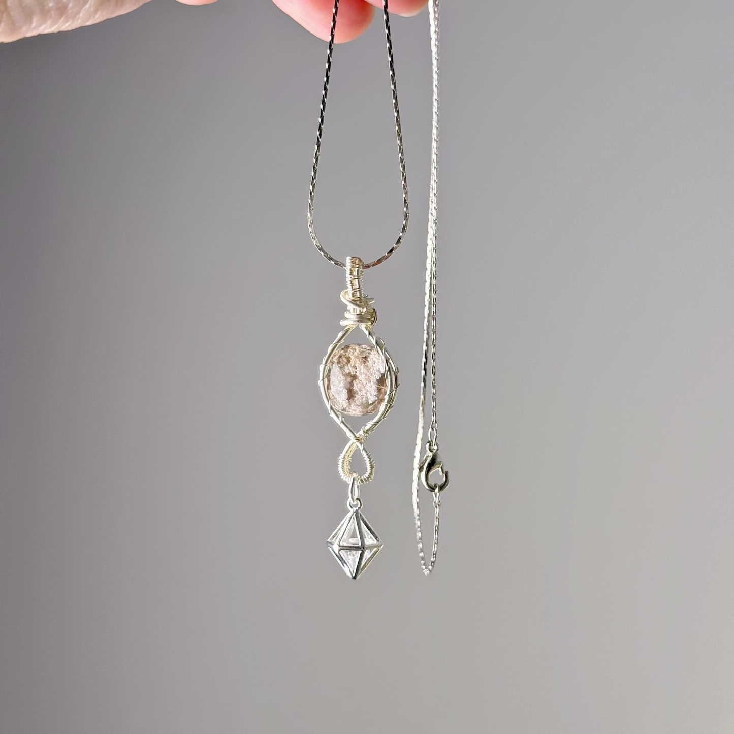 Infinity - Handmade Natural White Phantom Quartz Crystal Wire Wrapped Necklace-Ninaouity