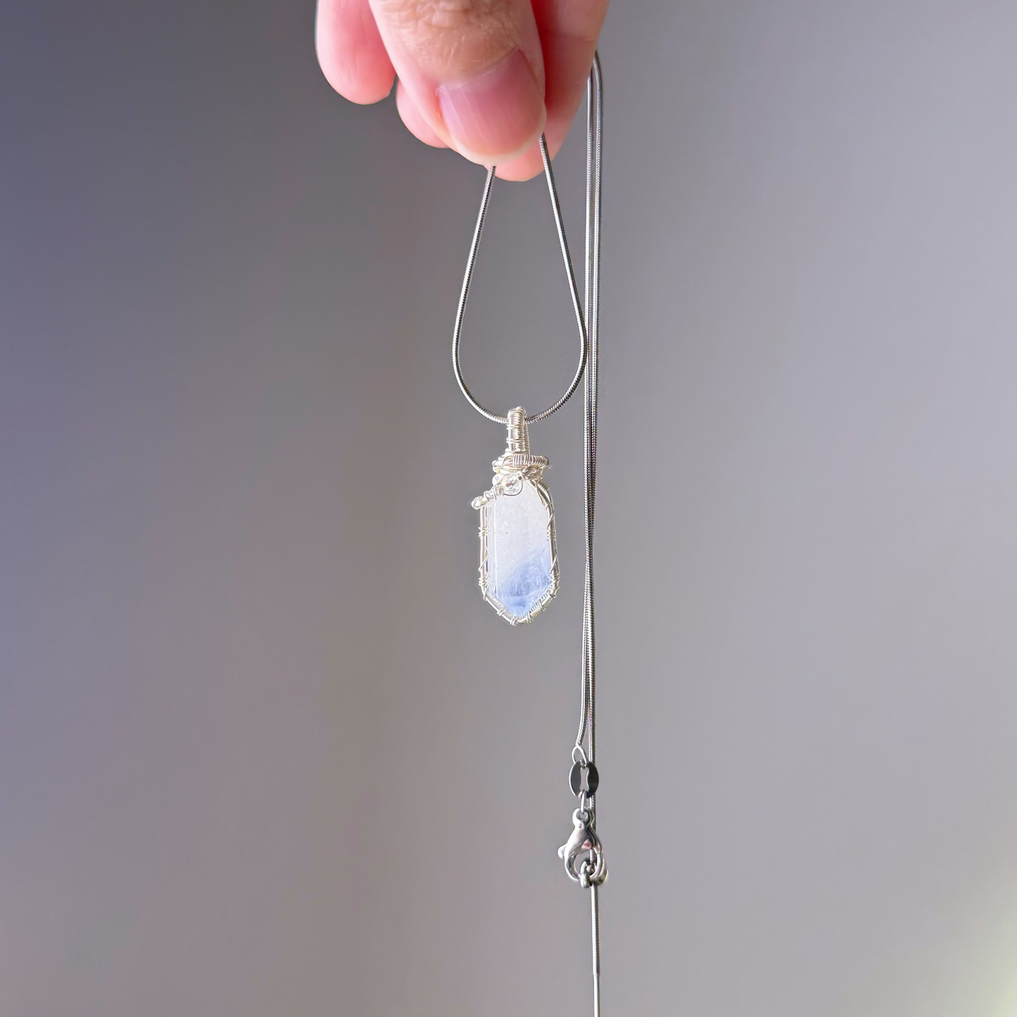 Handmade Natural Blue Dumortierite Crystal Wire Wrapped Necklace-Ninaouity