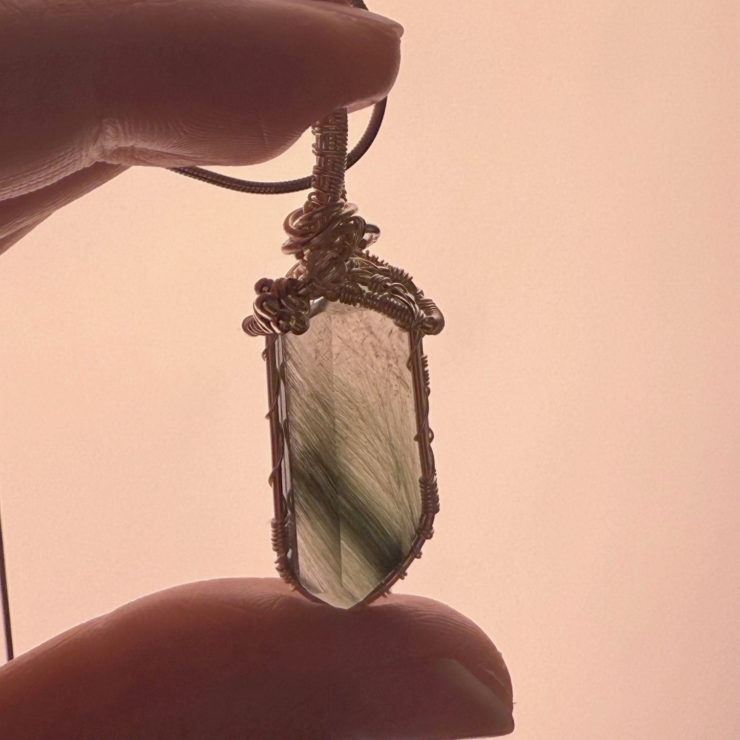 Handmade Natural Green Rutilated Quartz Crystal Wire Wrapped Necklace-Ninaouity