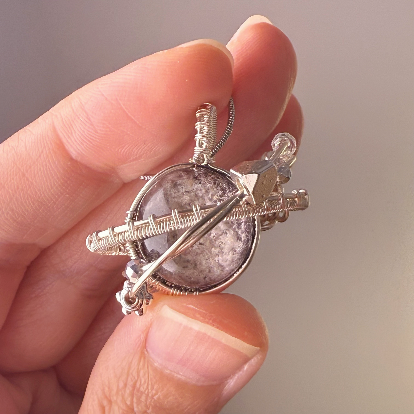Planets - Natural White Phantom Quartz Crystal Planet Wire Wrapped Necklace-Ninaouity