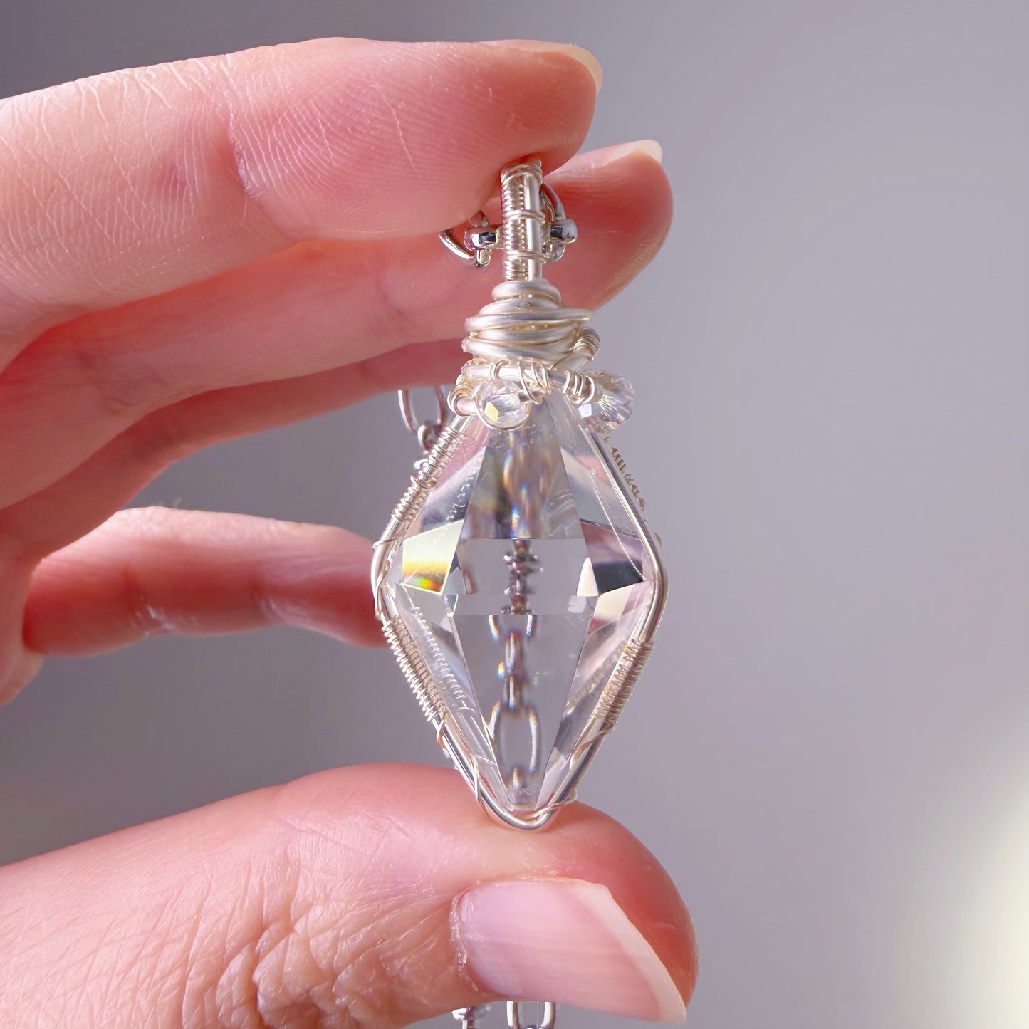 Quartzberry - Natural Clear Quartz Pendulum Shape Natural Crystal Wire Wrapped Necklace - One-of-a-kind