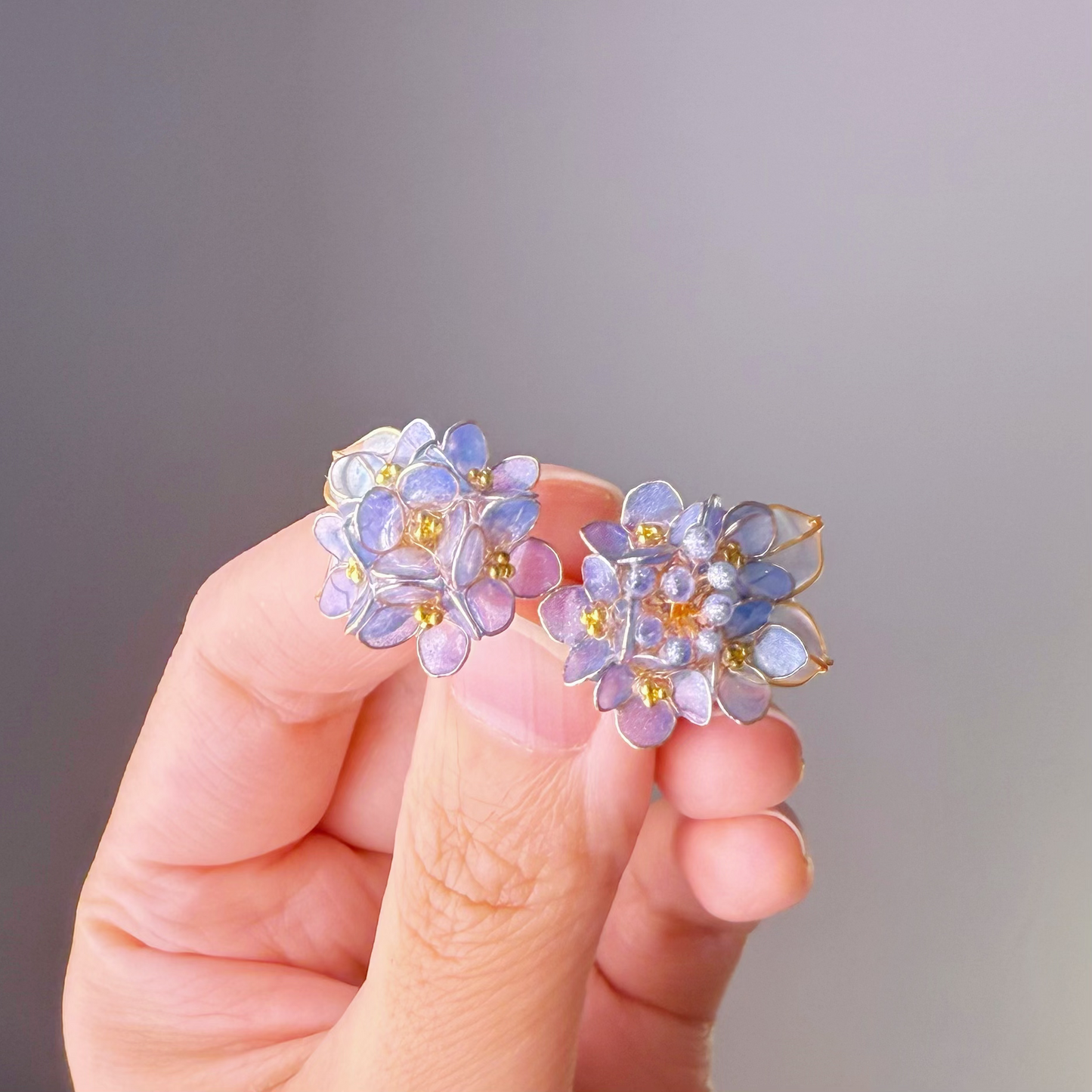 Handmade Blue Hydrangeas Flower Bouquet Earrings-Ninaouity