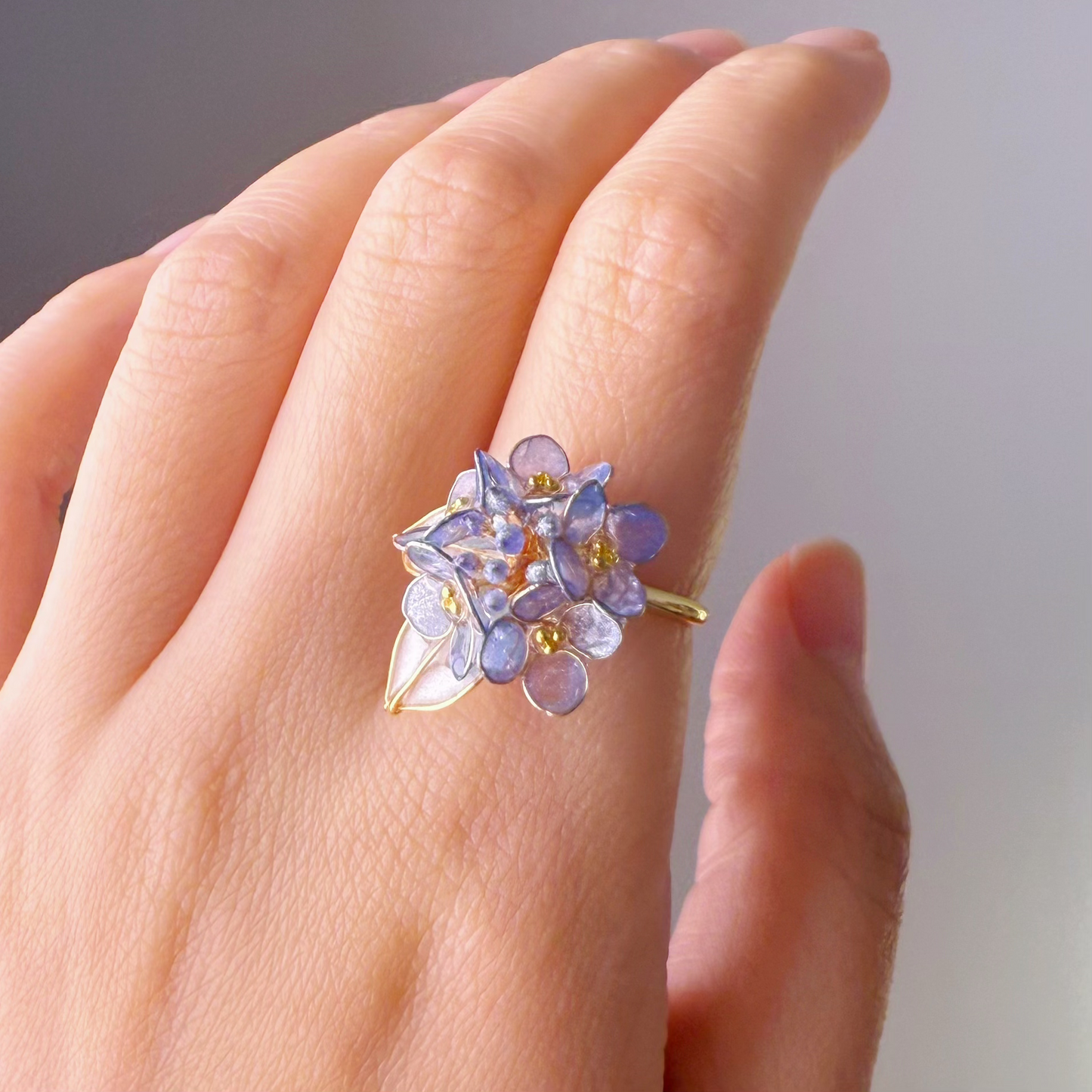 Handmade Blue Hydrangeas Flower Bouquet Ring-Ninaouity