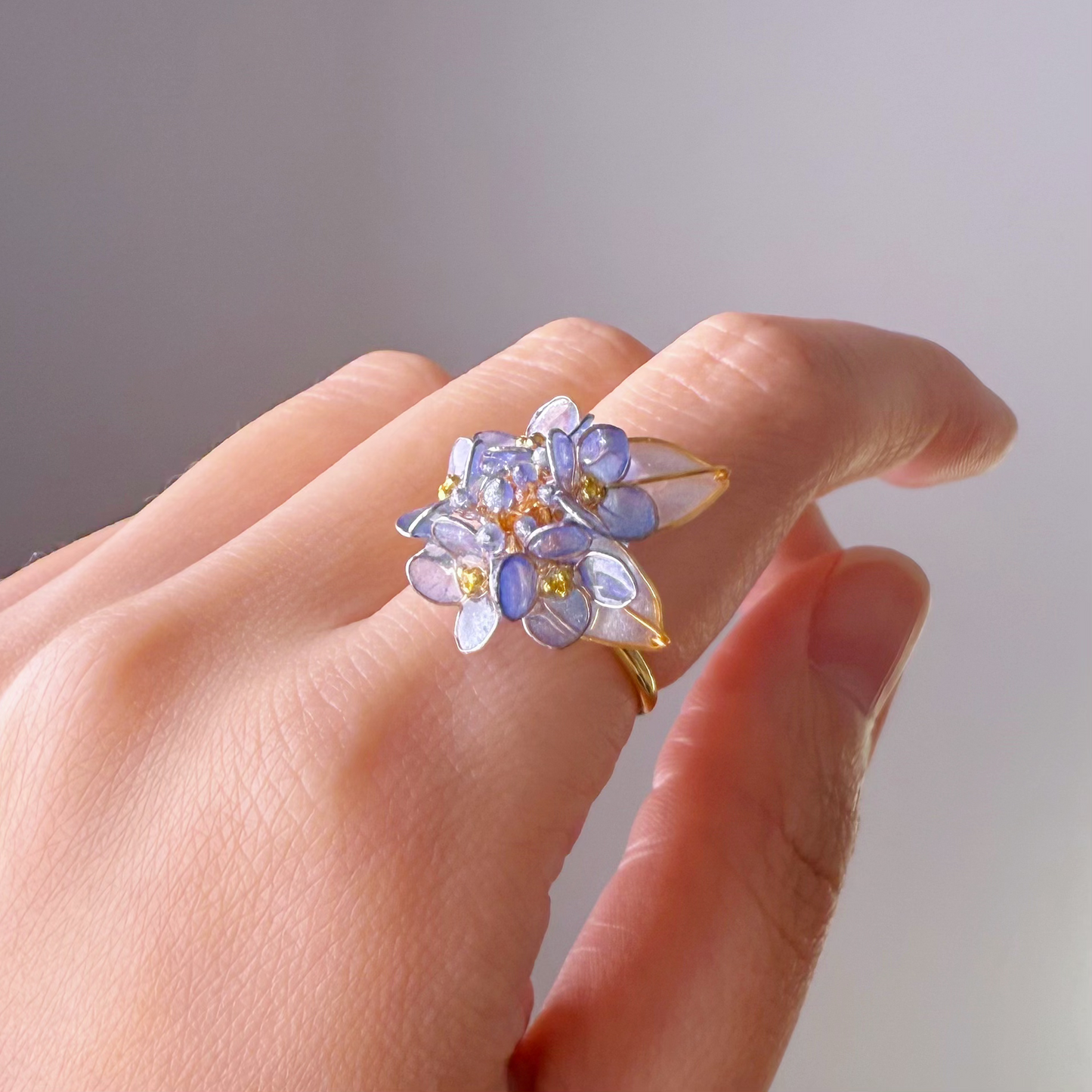 Handmade Blue Hydrangeas Flower Bouquet Ring-Ninaouity