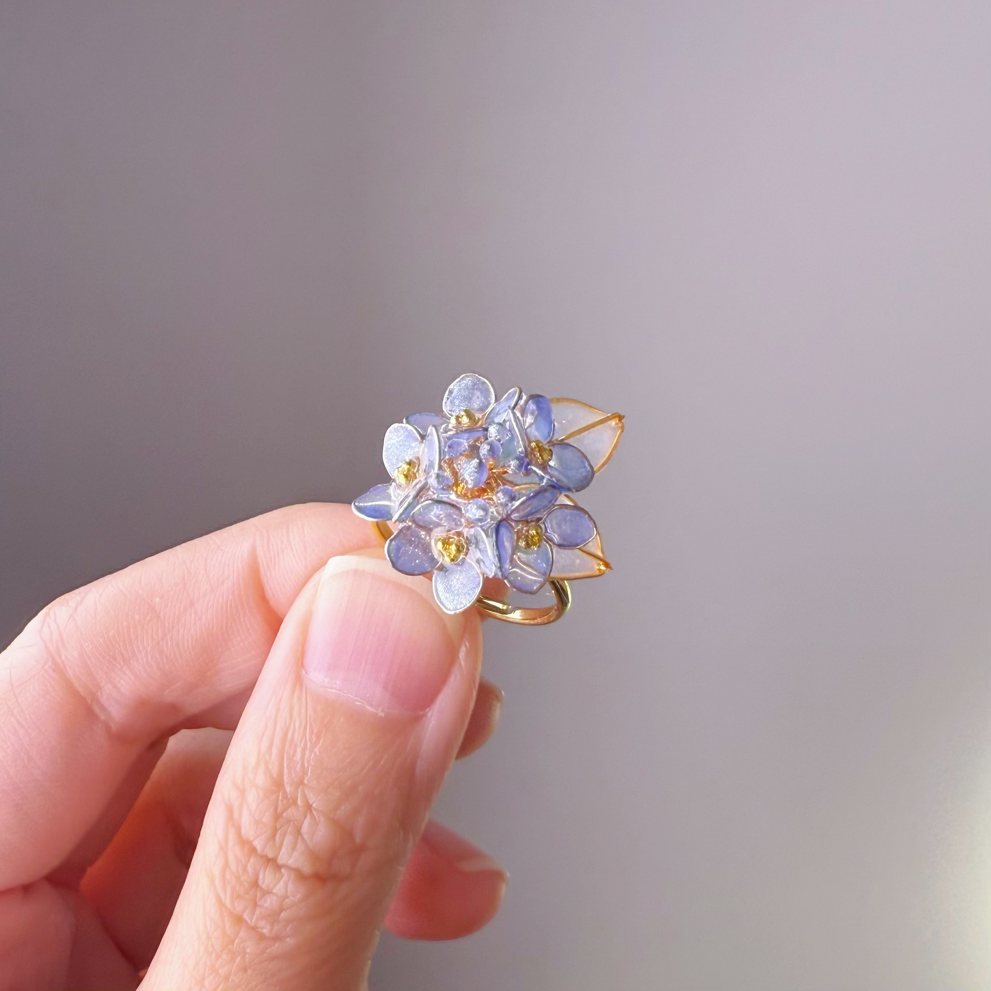 Handmade Blue Hydrangeas Flower Bouquet Ring-Ninaouity