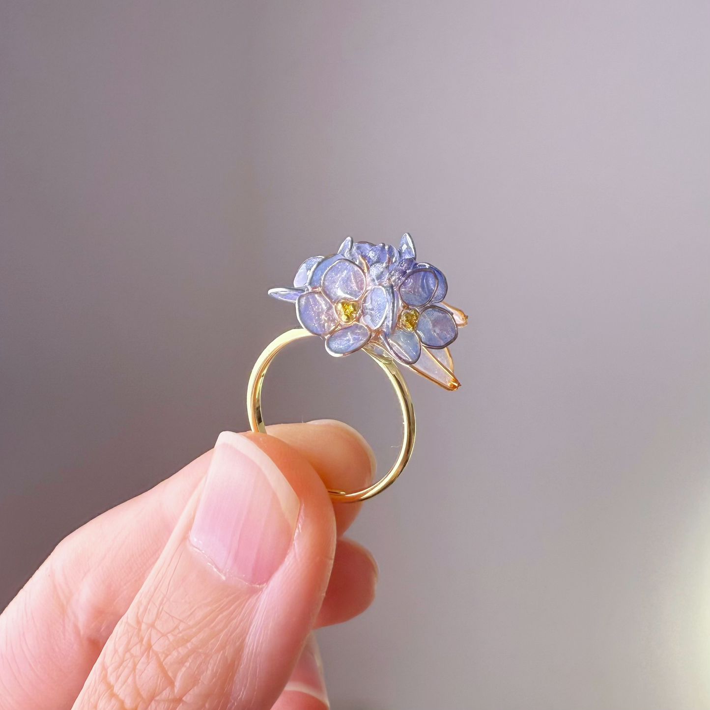 Handmade Blue Hydrangeas Flower Bouquet Ring-Ninaouity