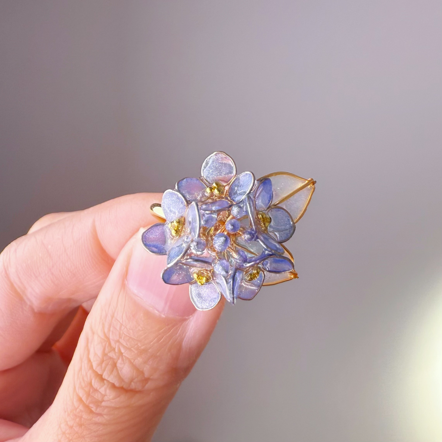 Handmade Blue Hydrangeas Flower Bouquet Ring-Ninaouity