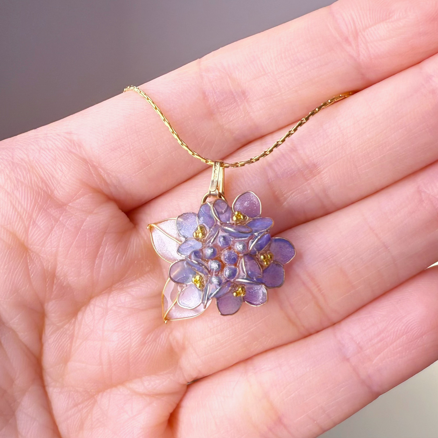 Handmade Blue Hydrangeas Flower Bouquet Necklace-Ninaouity