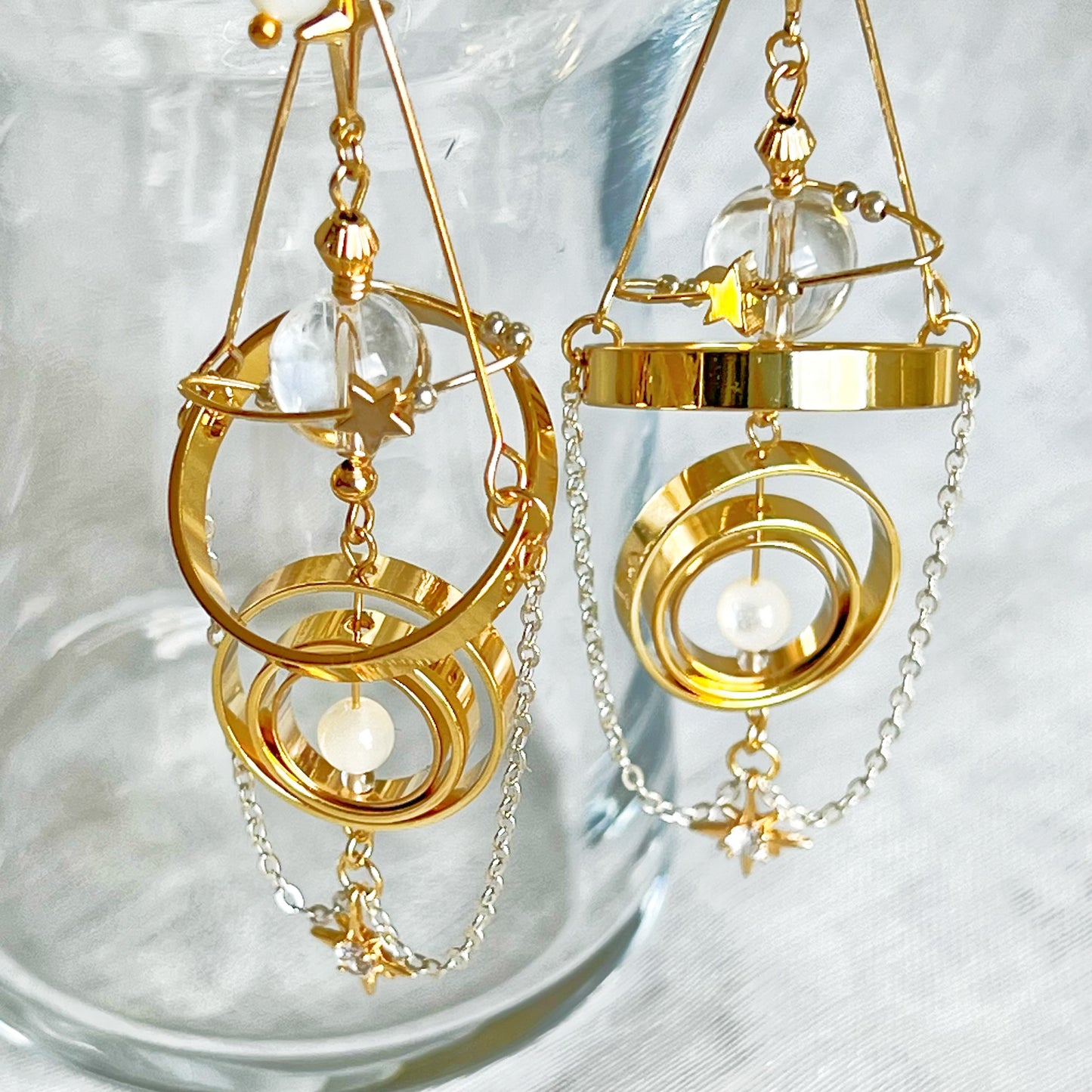 Solar System Clear Quartz Planet Earrings - Sun Catcher Style-Ninaouity