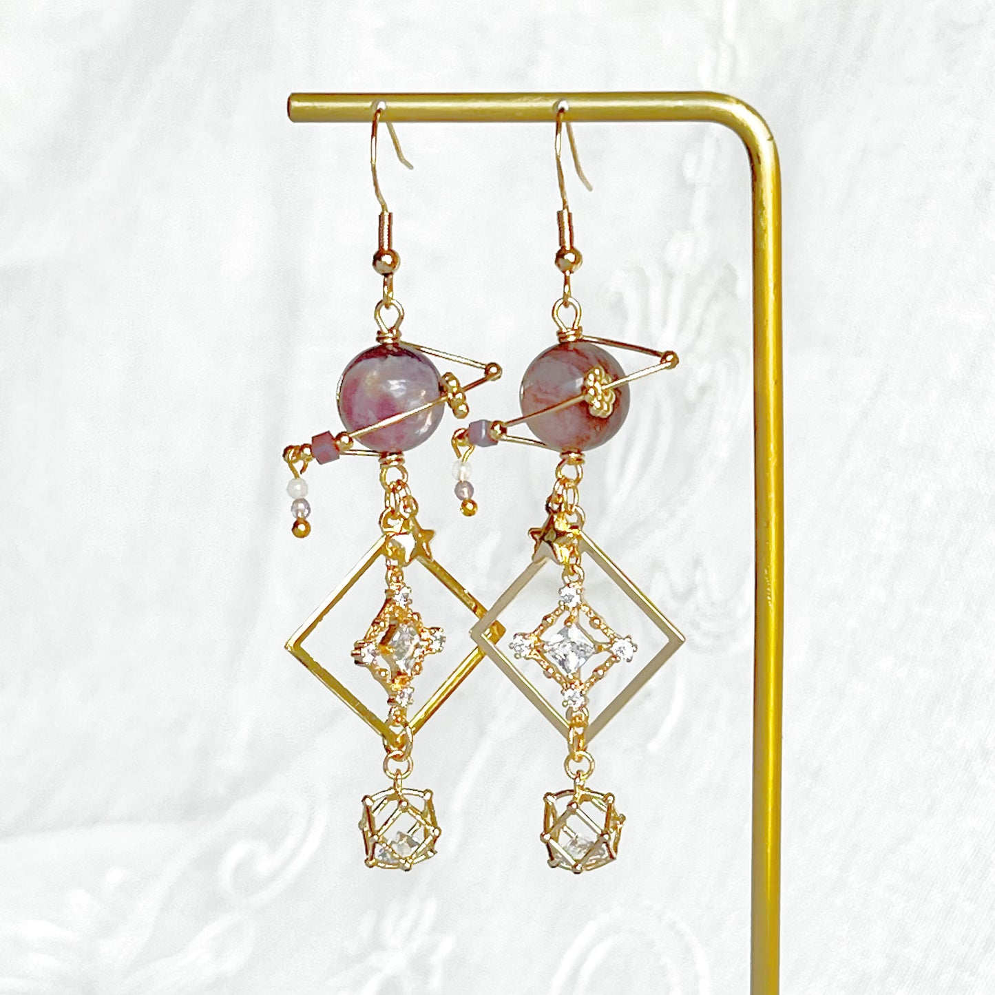 Purple Lepidolite Planet and Squares Earrings-Ninaouity