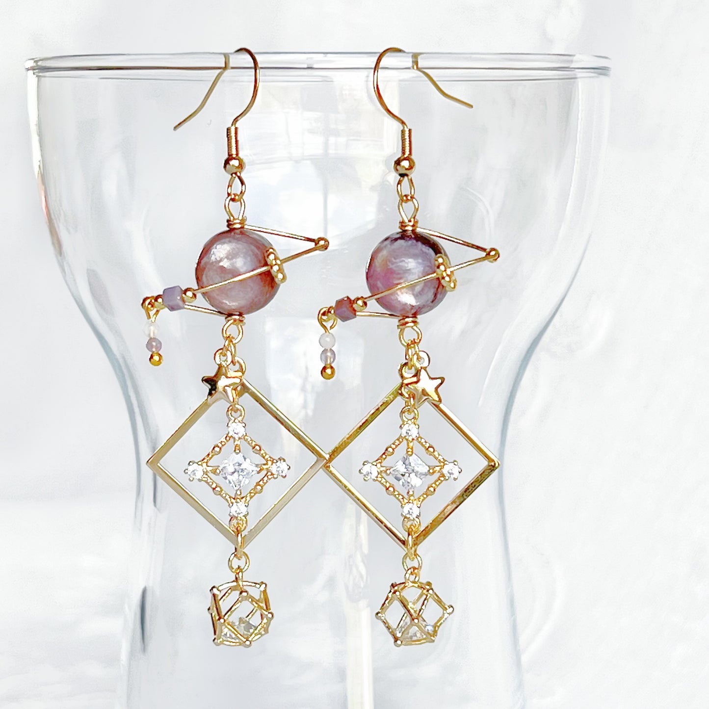 Purple Lepidolite Planet and Squares Earrings-Ninaouity